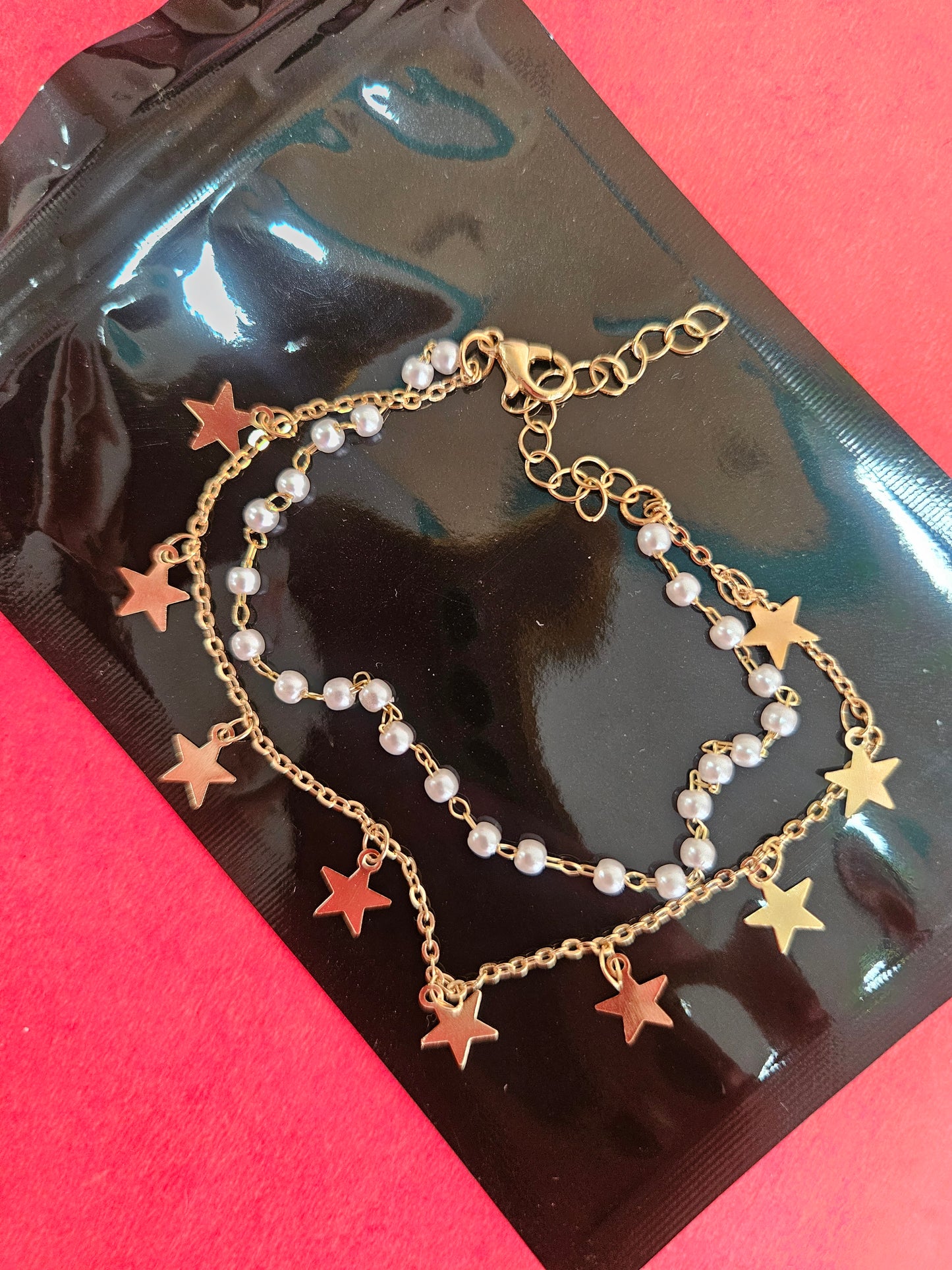 Star double chain pearl bracelet