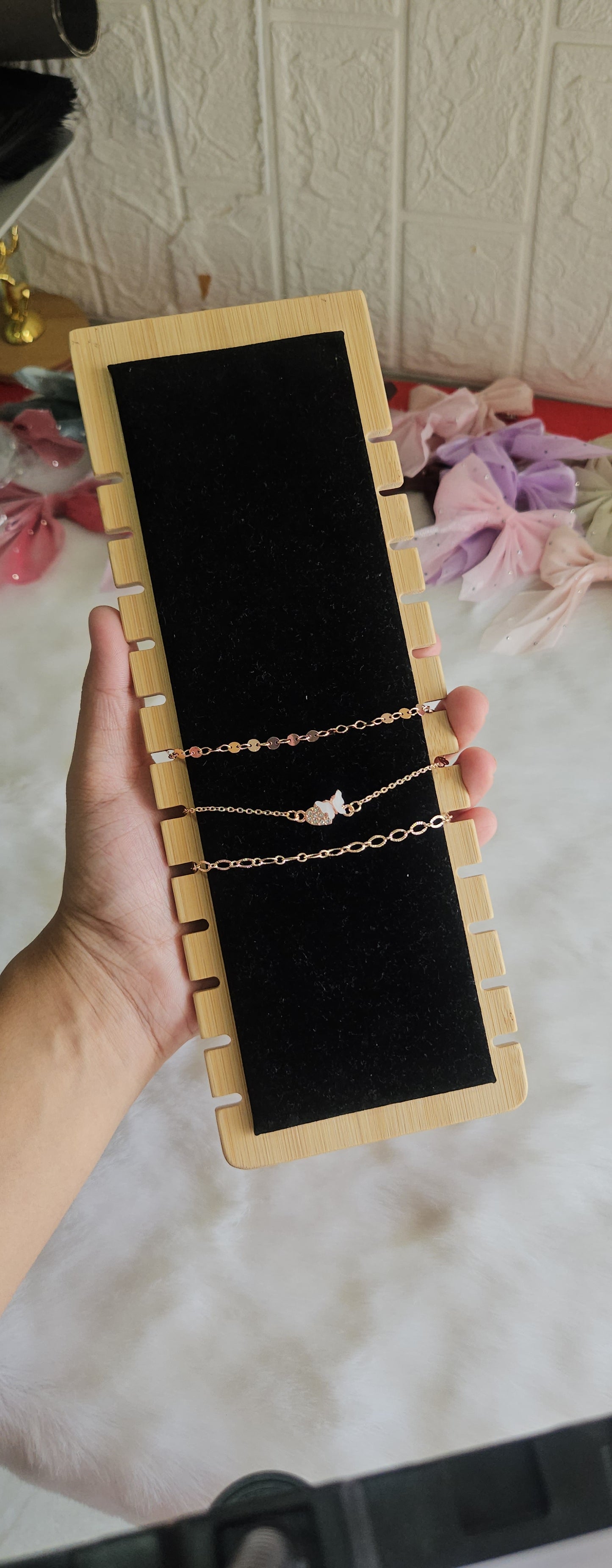 Triple chain heart butterfly bracelet