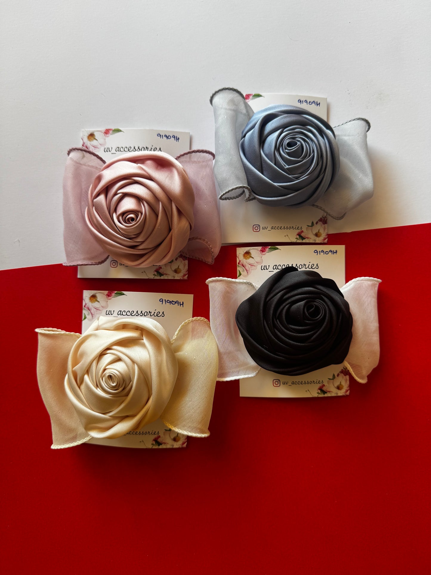 Satin rose bow jumbo clips