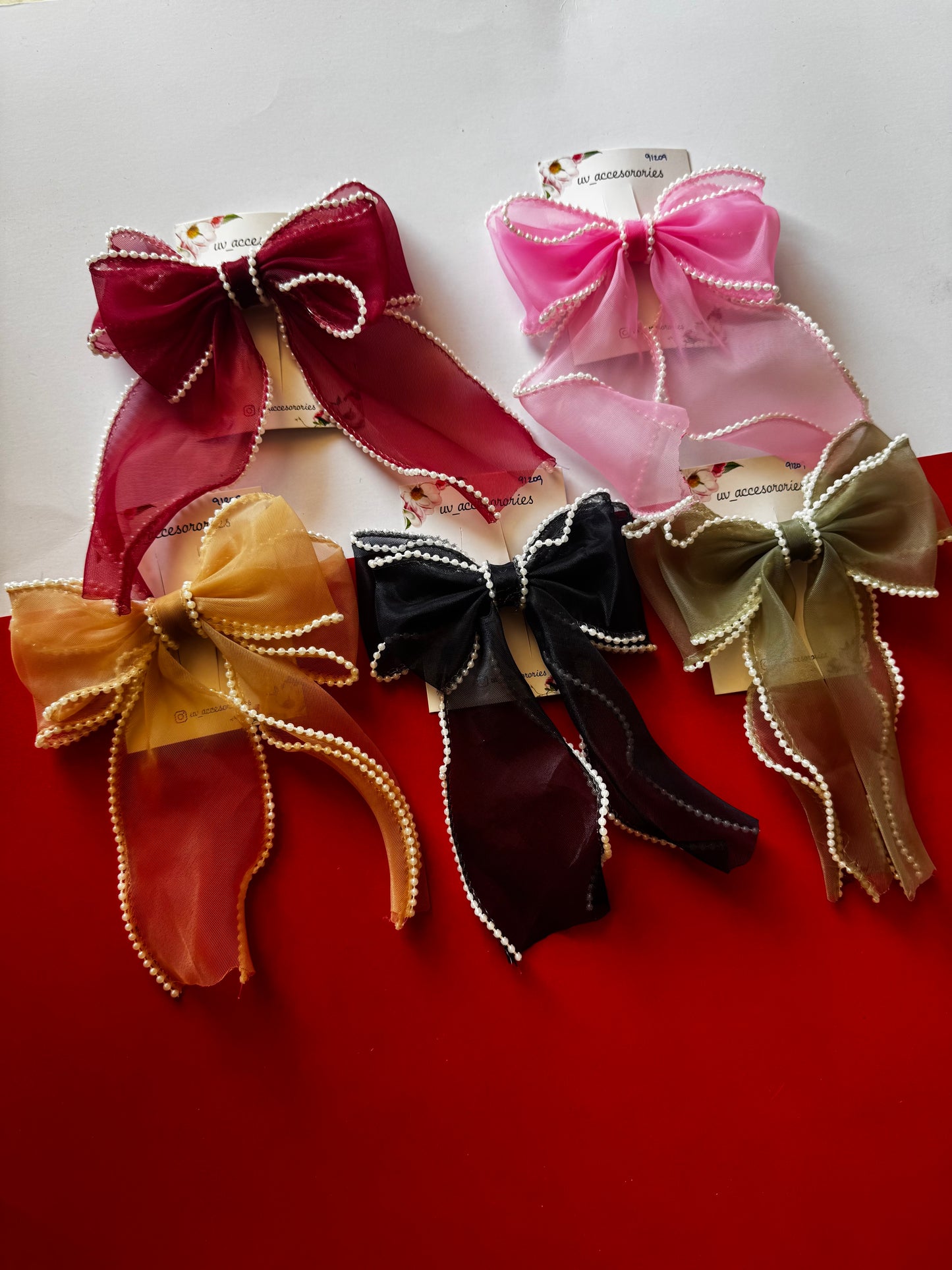 Double bow organza jumbo tail clips