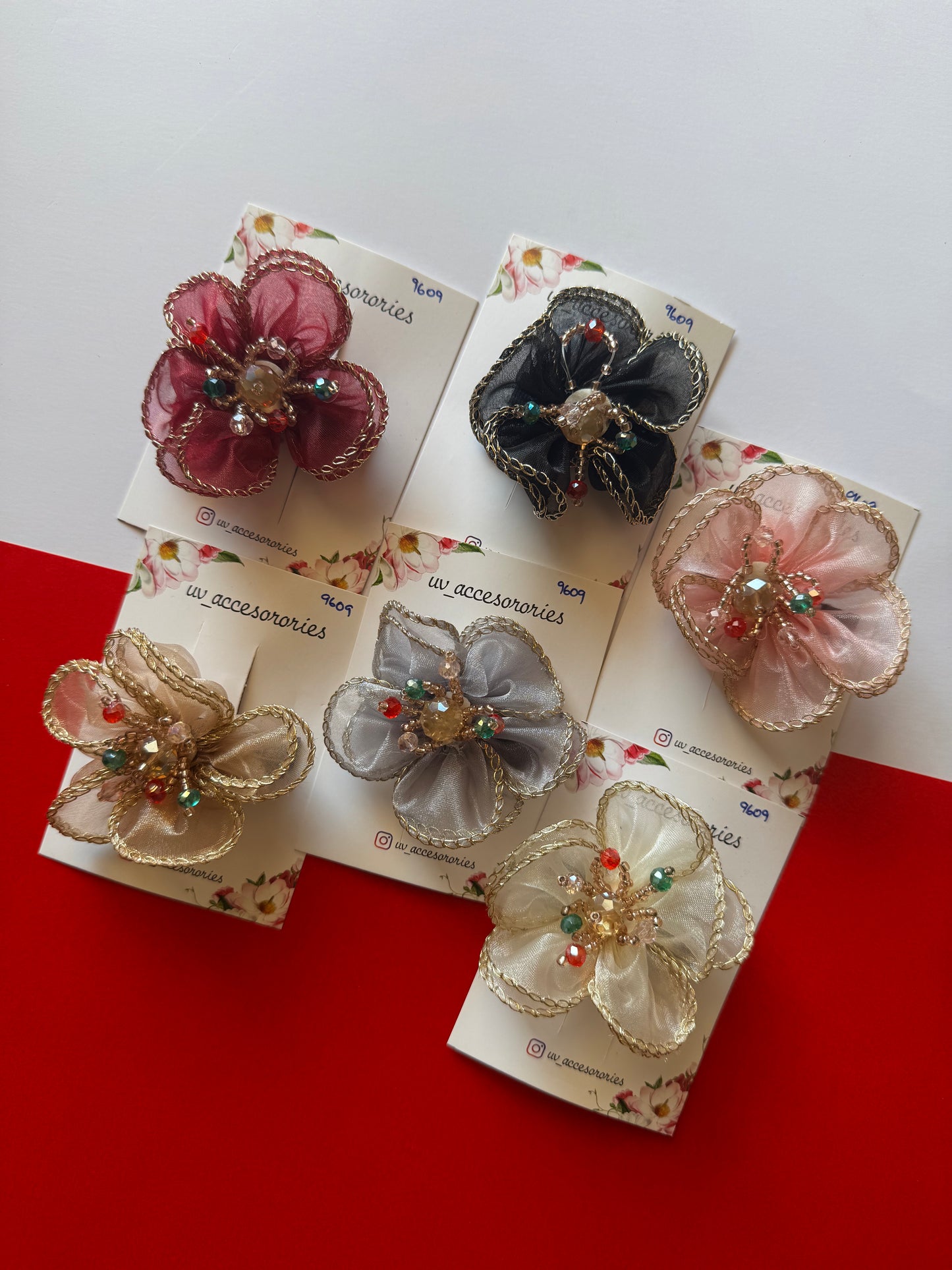 Organza flower clips