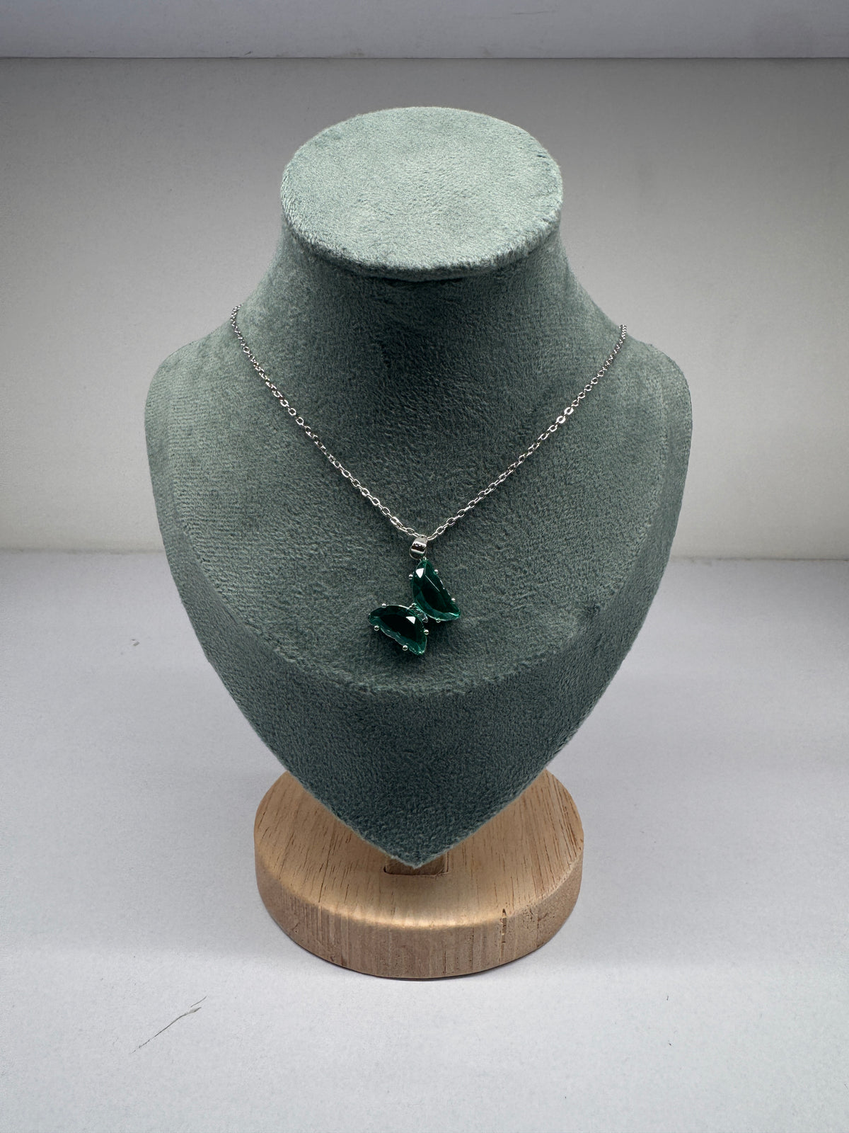 Green crystal butterfly pendant necklace