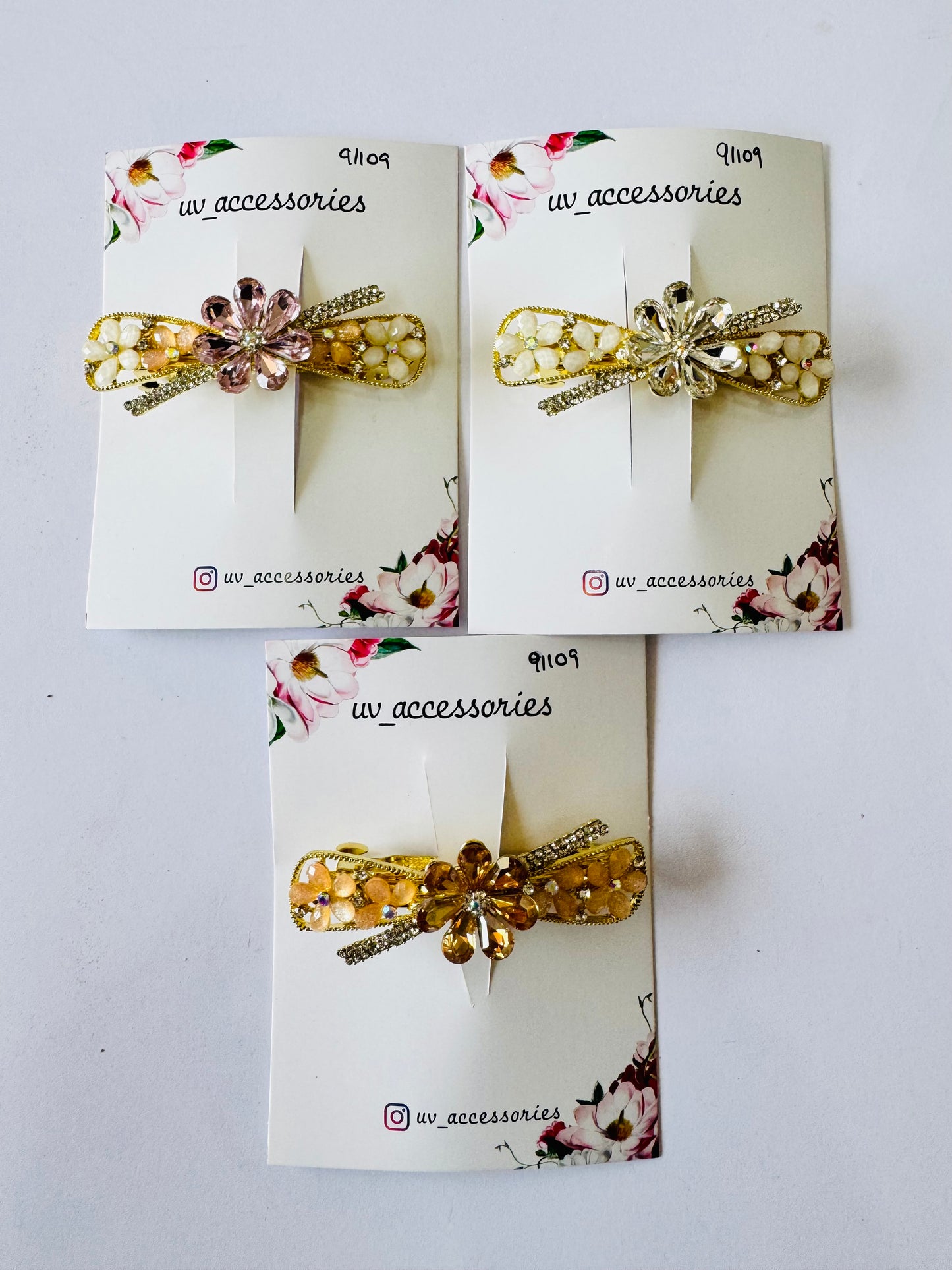 Stone flower barrette clips