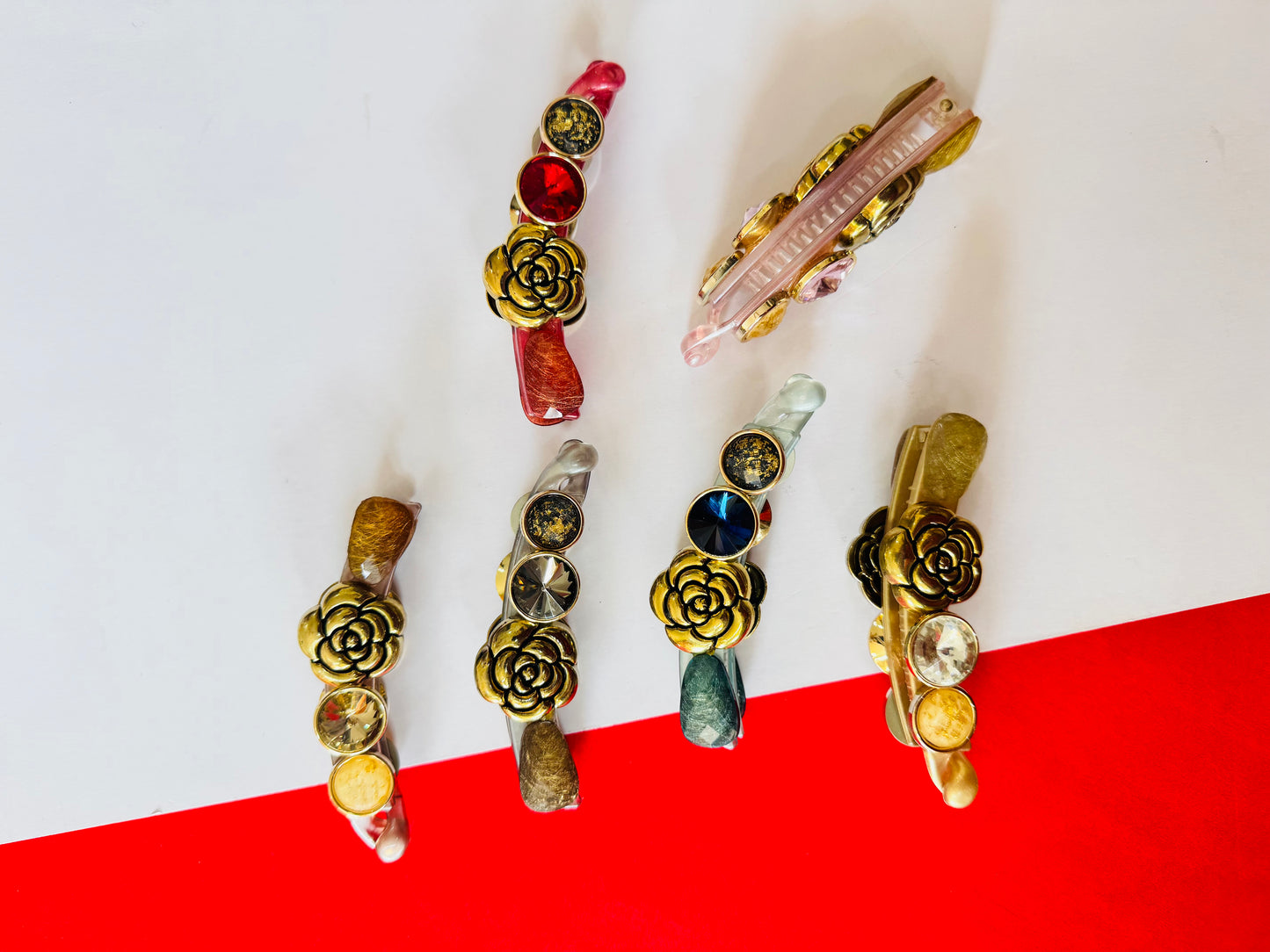 Flower stone banana clips