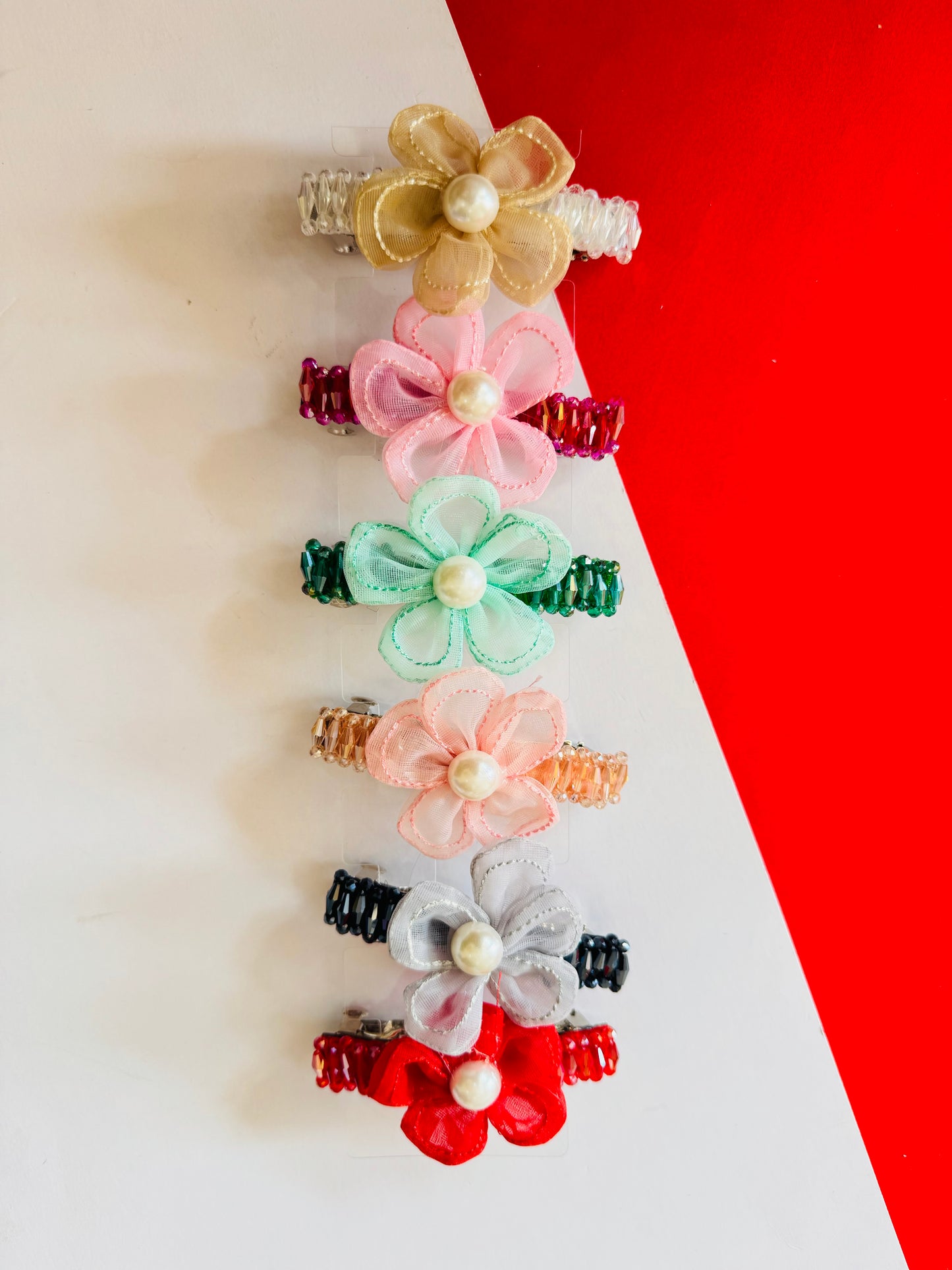 Flower stone barrette clips