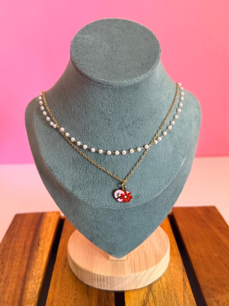 Heart pearl double chain