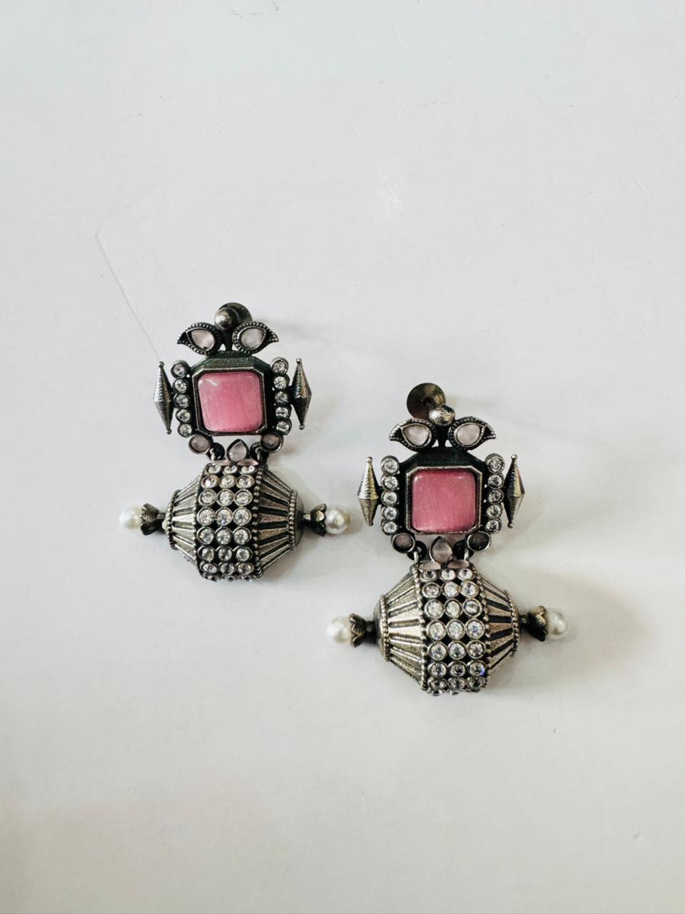 Pink oxidised earrings