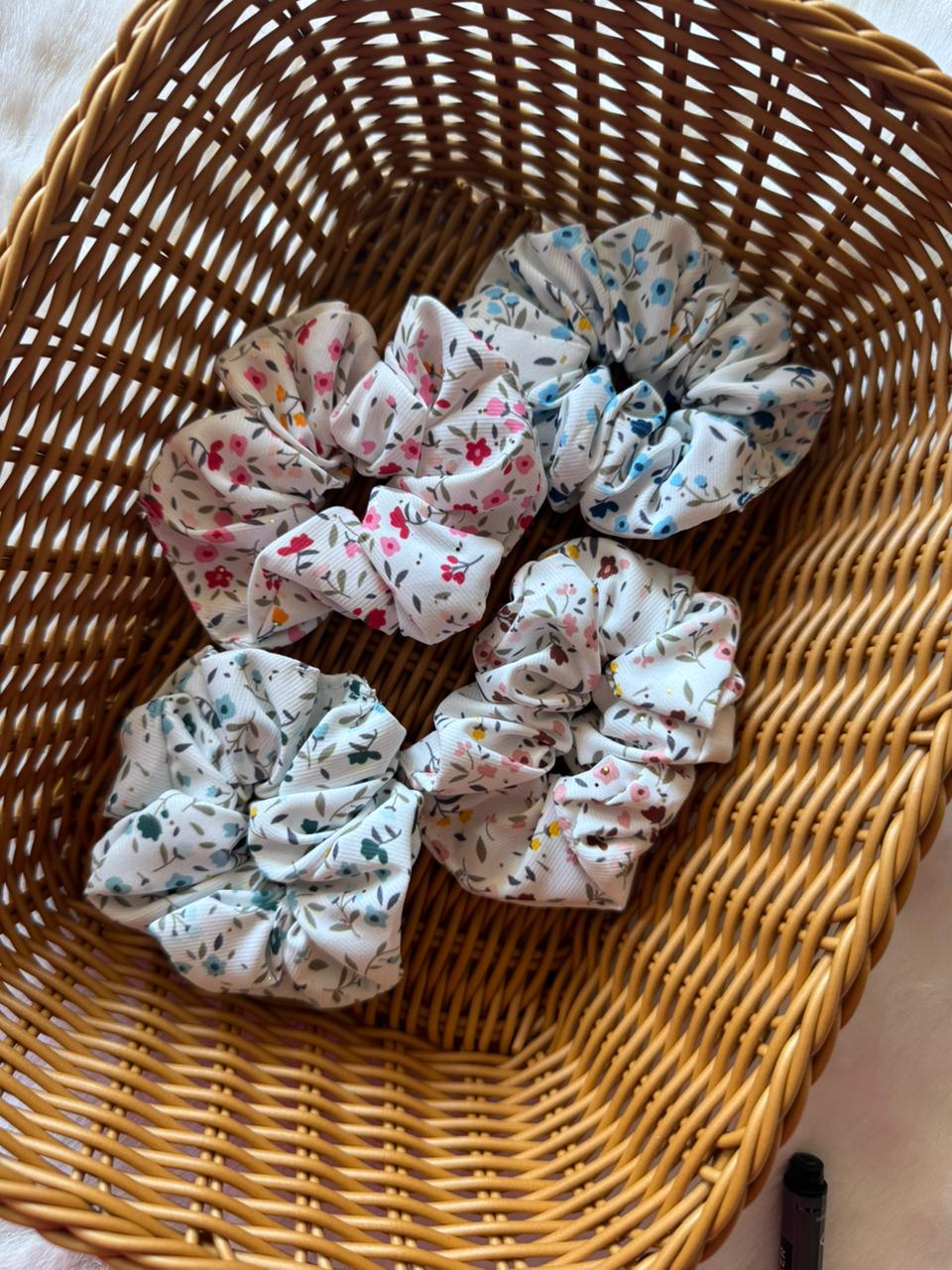 Silk floral scrunchies