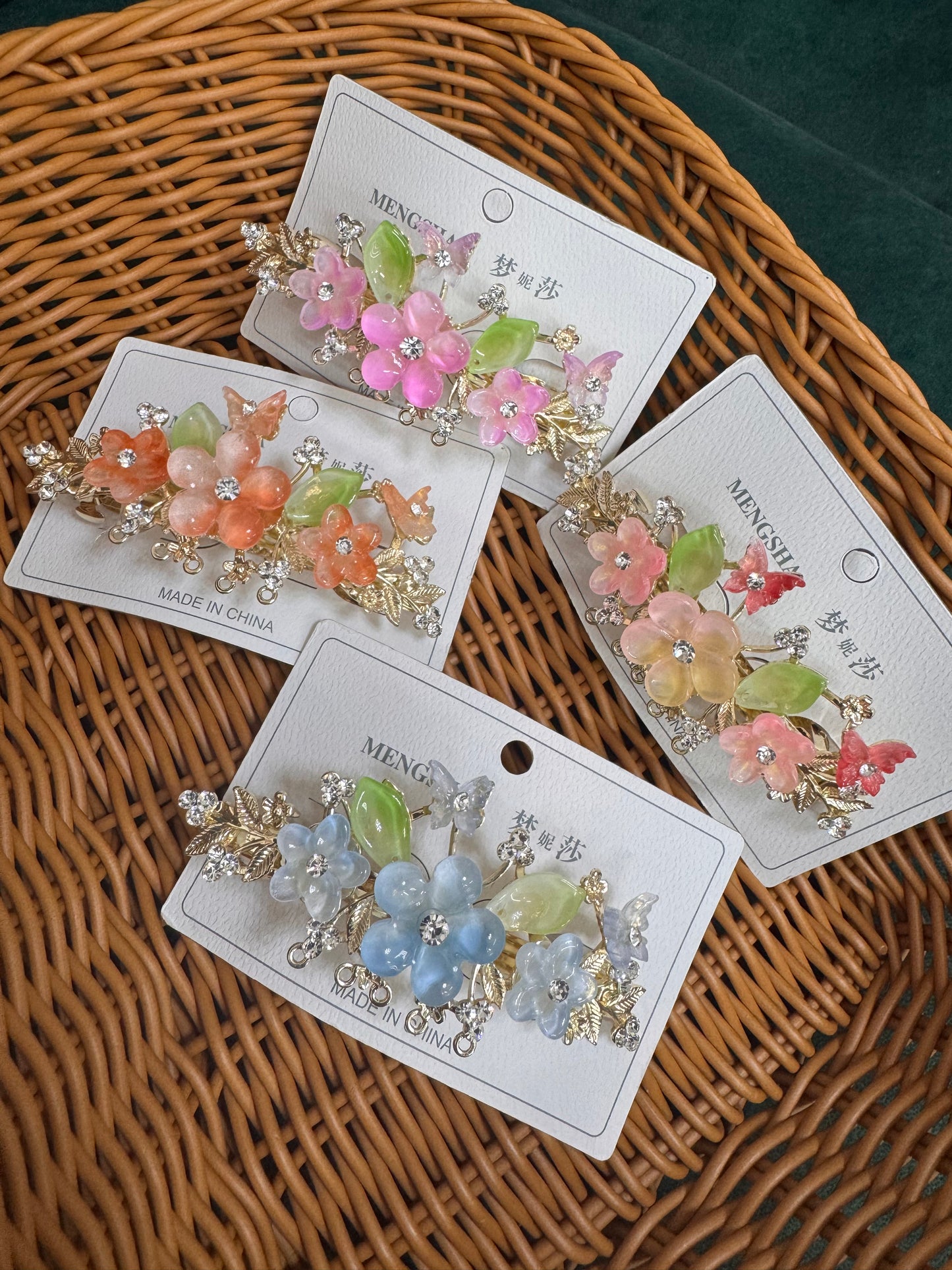 Jaded flower barrette clips