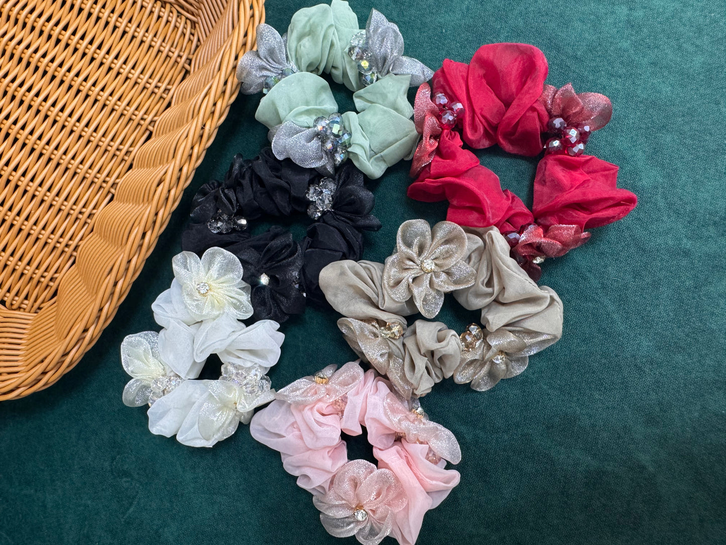Partywear organza flower scrunchies
