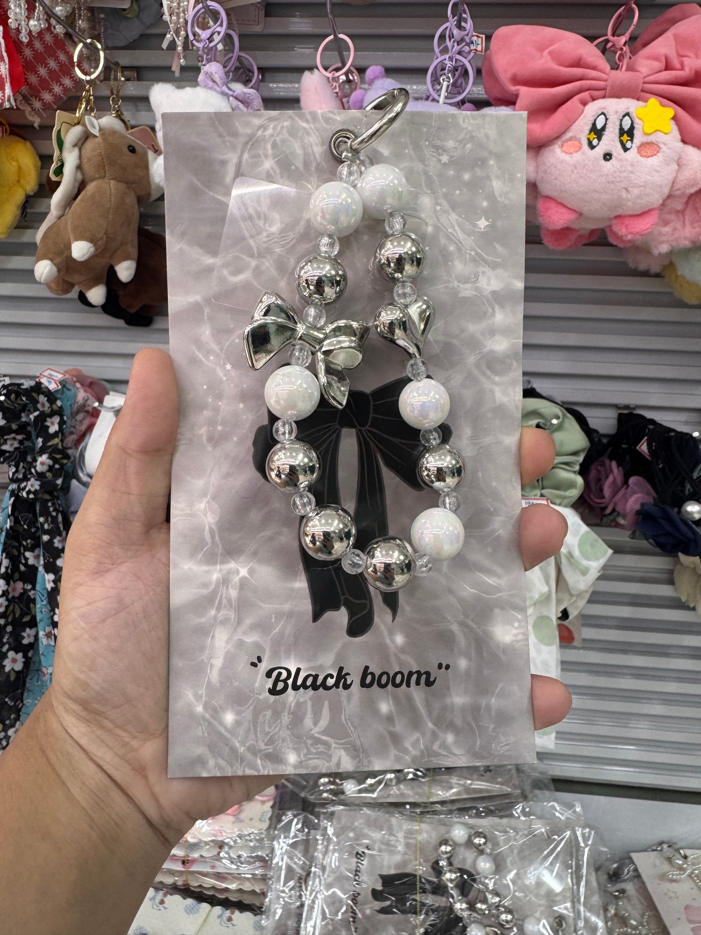 Silver bow beads phone charm