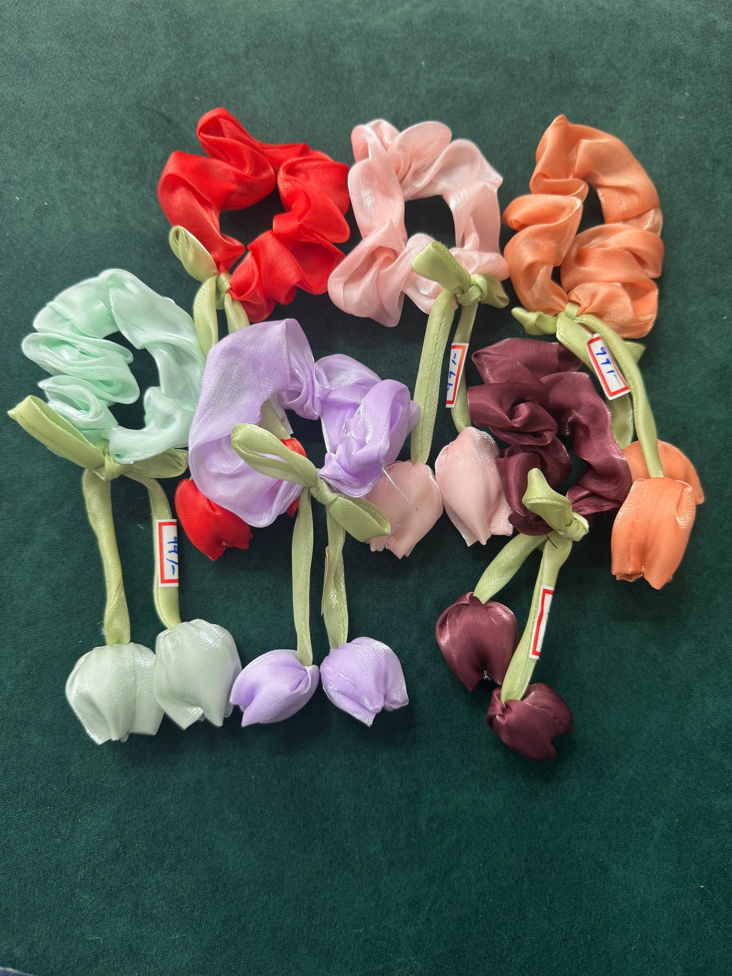 Satin tulip scrunchies
