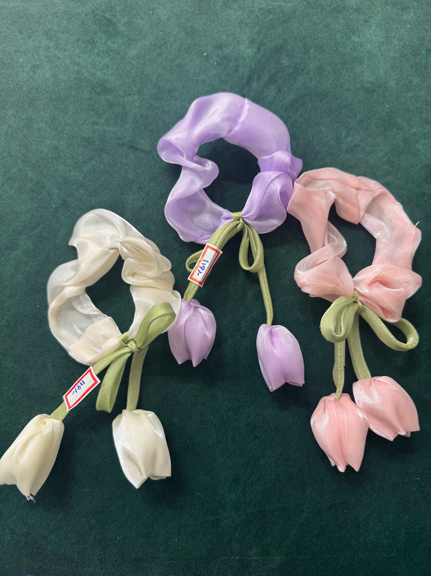 Satin tulip scrunchies