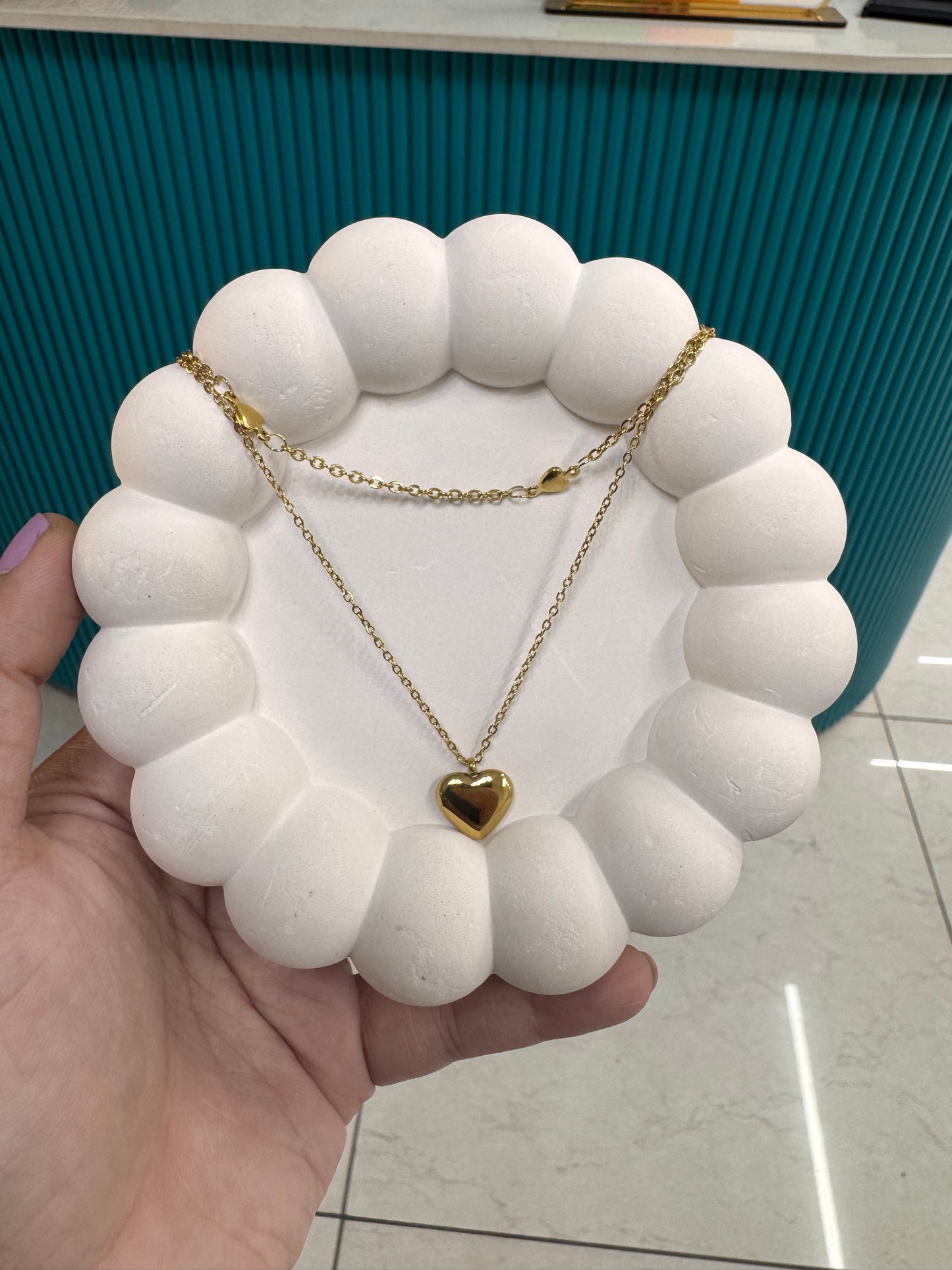 Heart double chain anti tarnish