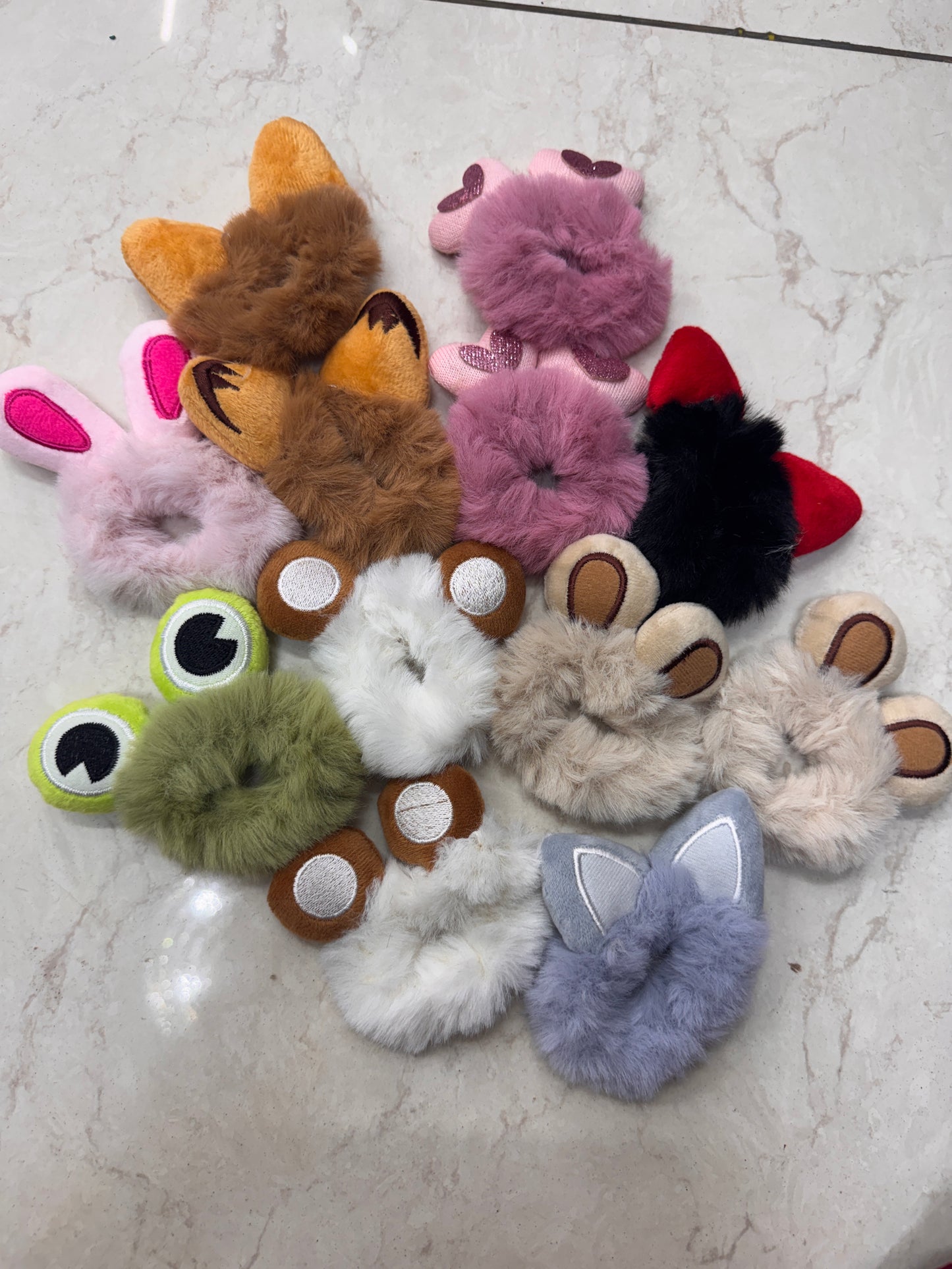Animal fur scrunchies