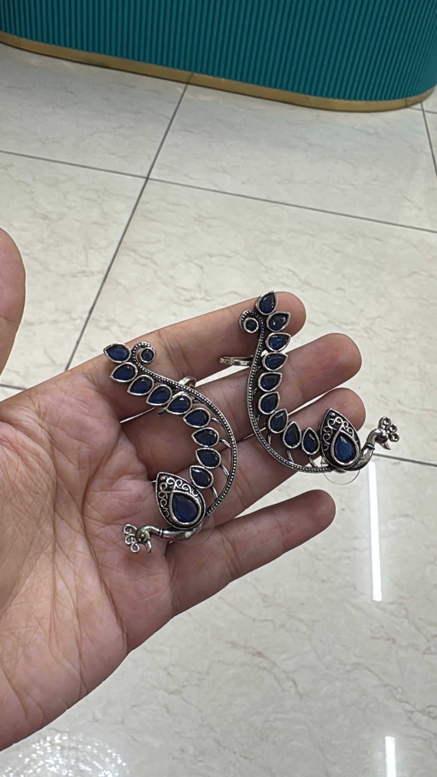 Peacock Kundan earcuffs