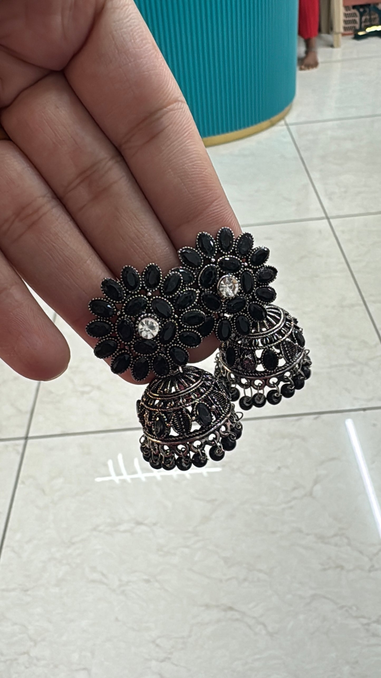 Black kundan jhumkas