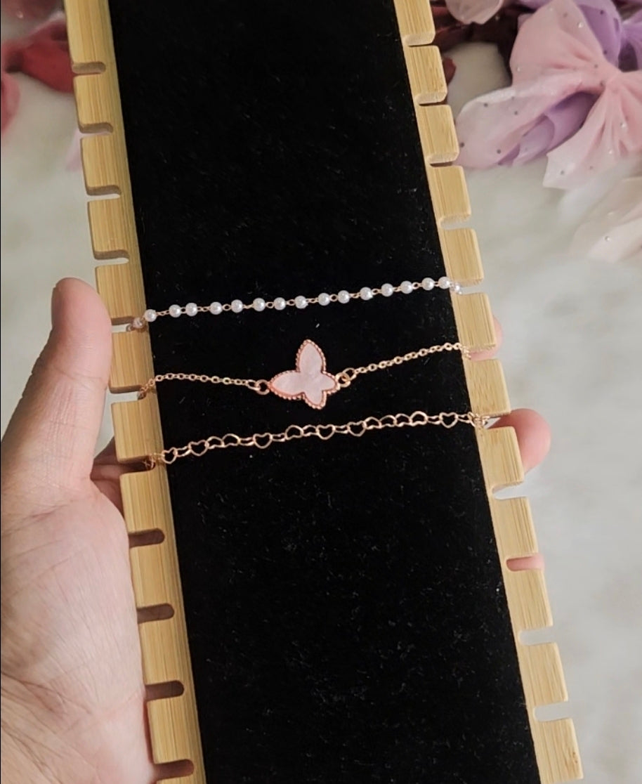 Triple chain butterfly bracelet