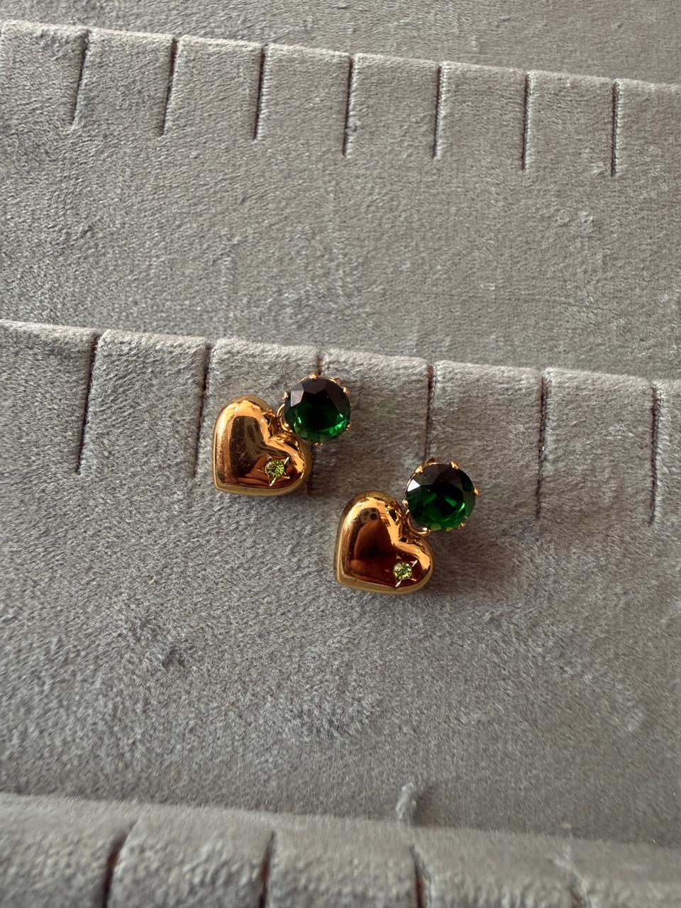Green heart earrings