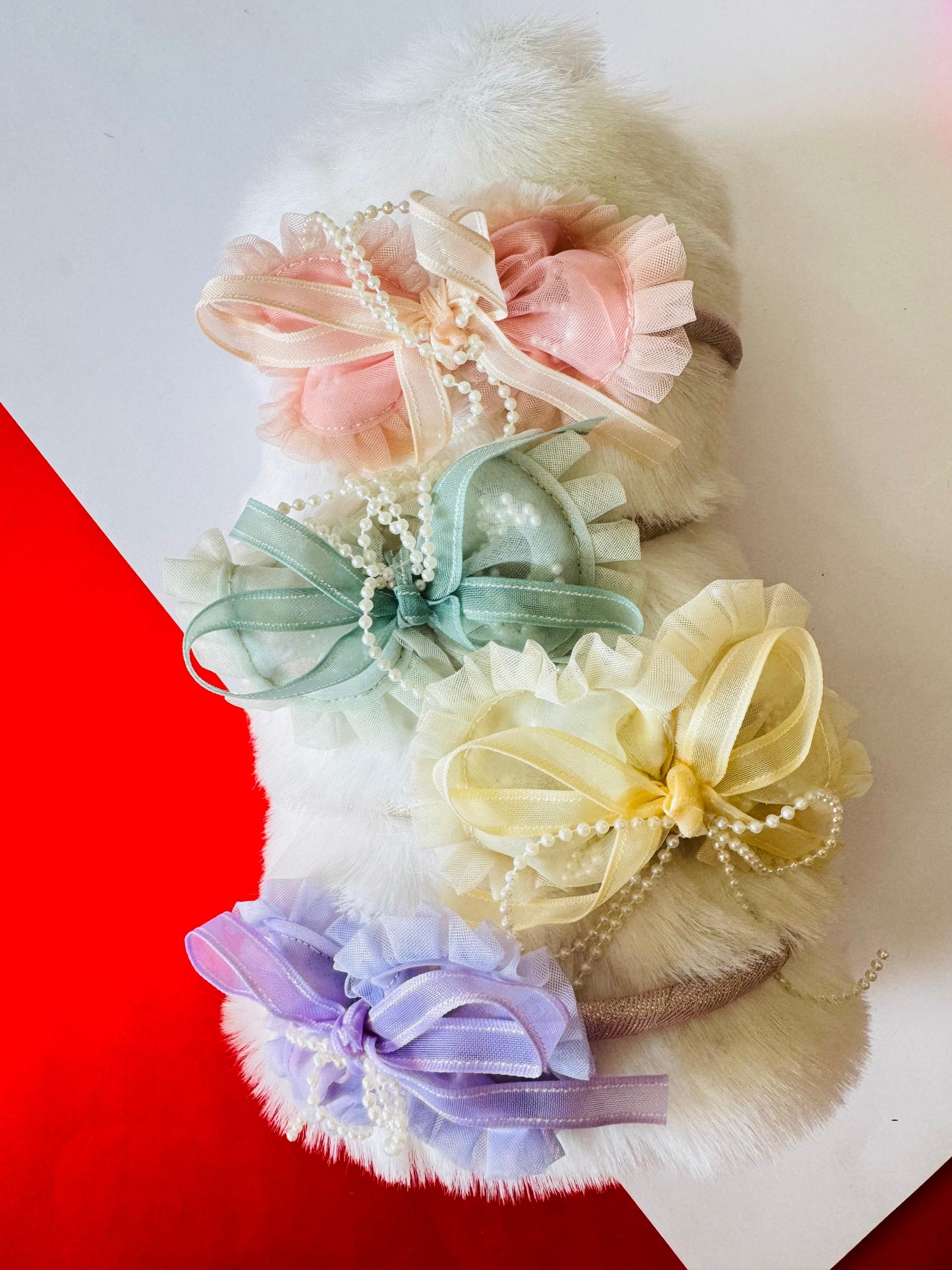 Bow pearl net headband