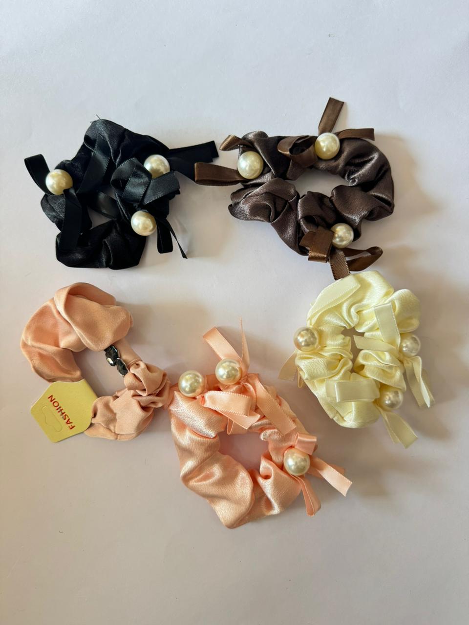 Pearl satin scrunchies