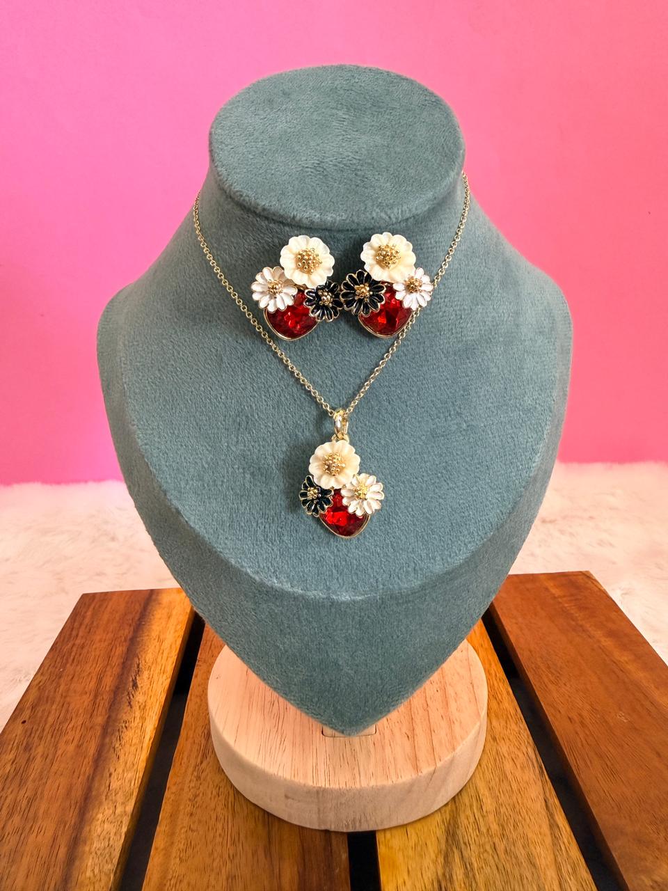 Red flower 18k set