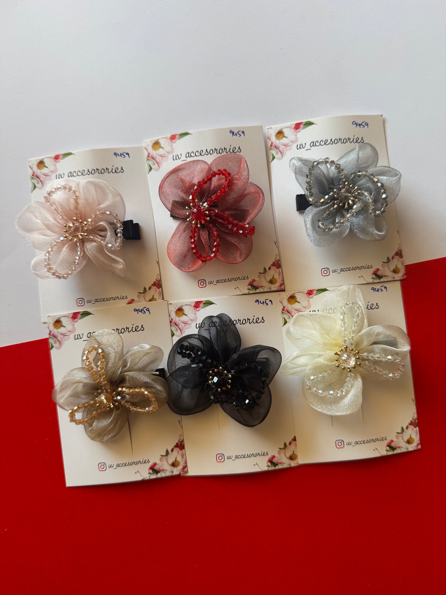 Organza flower clips