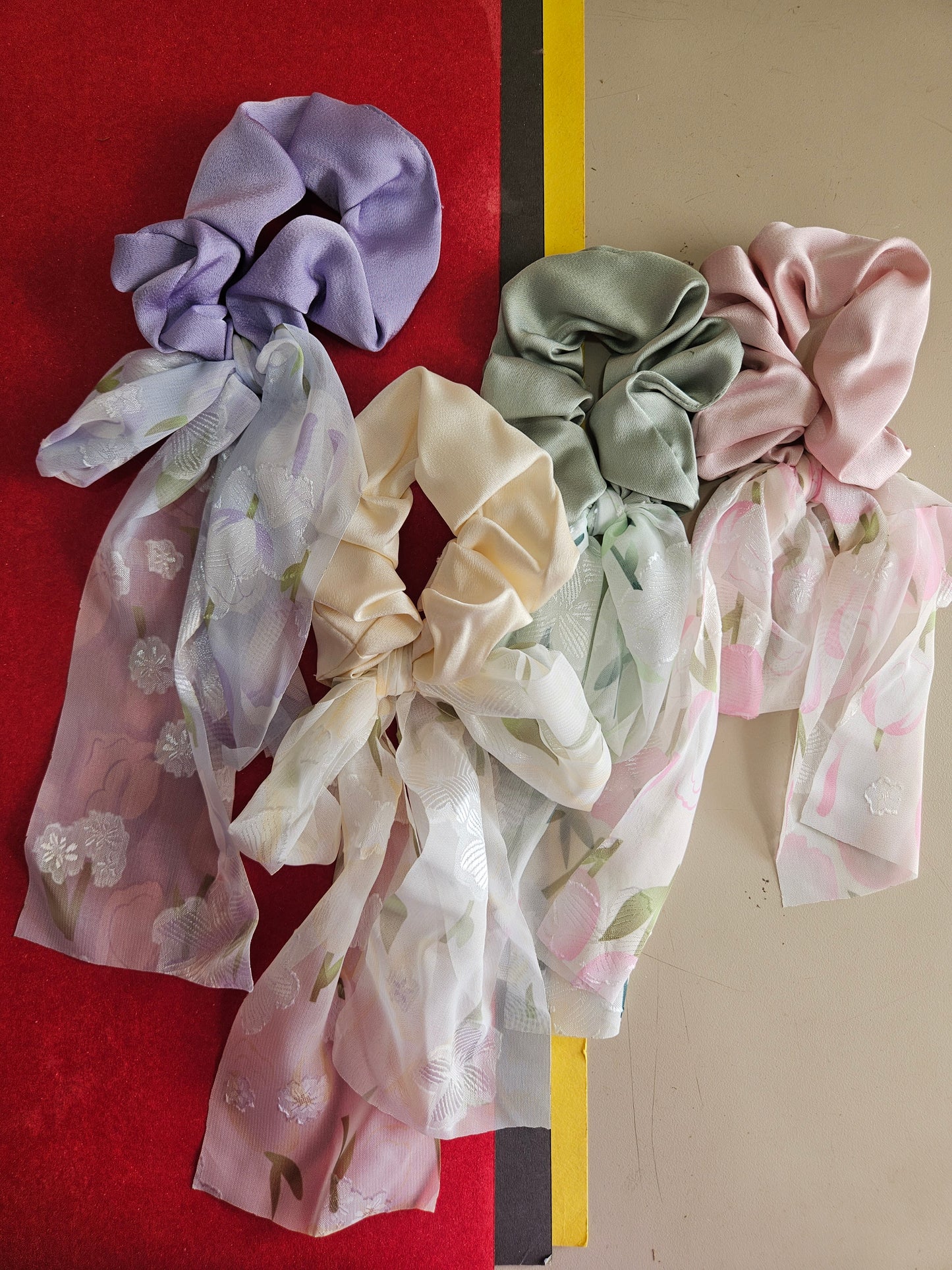 Flower bow scrunchies