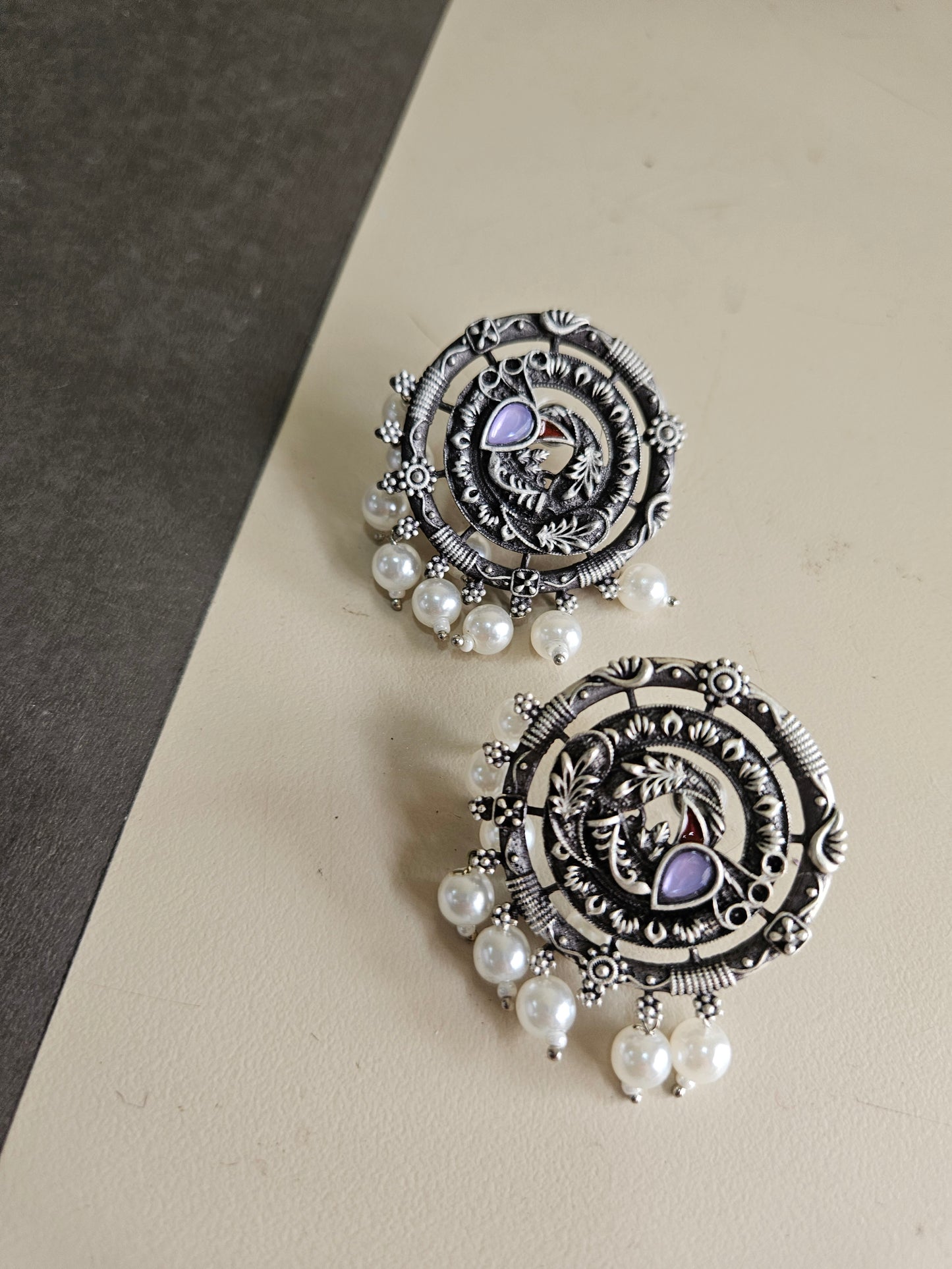 Oxidised pearl earrings