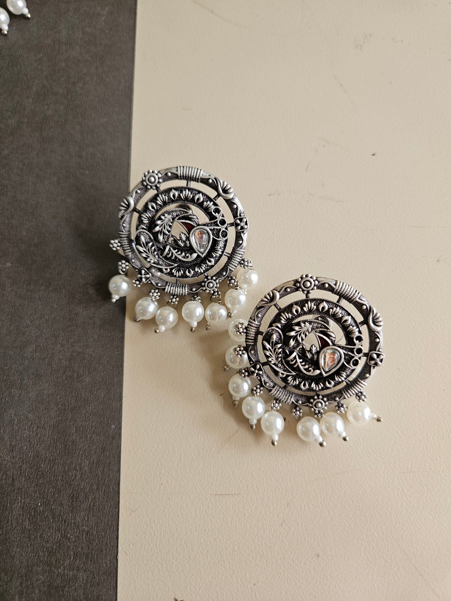 Oxidised pearl earrings