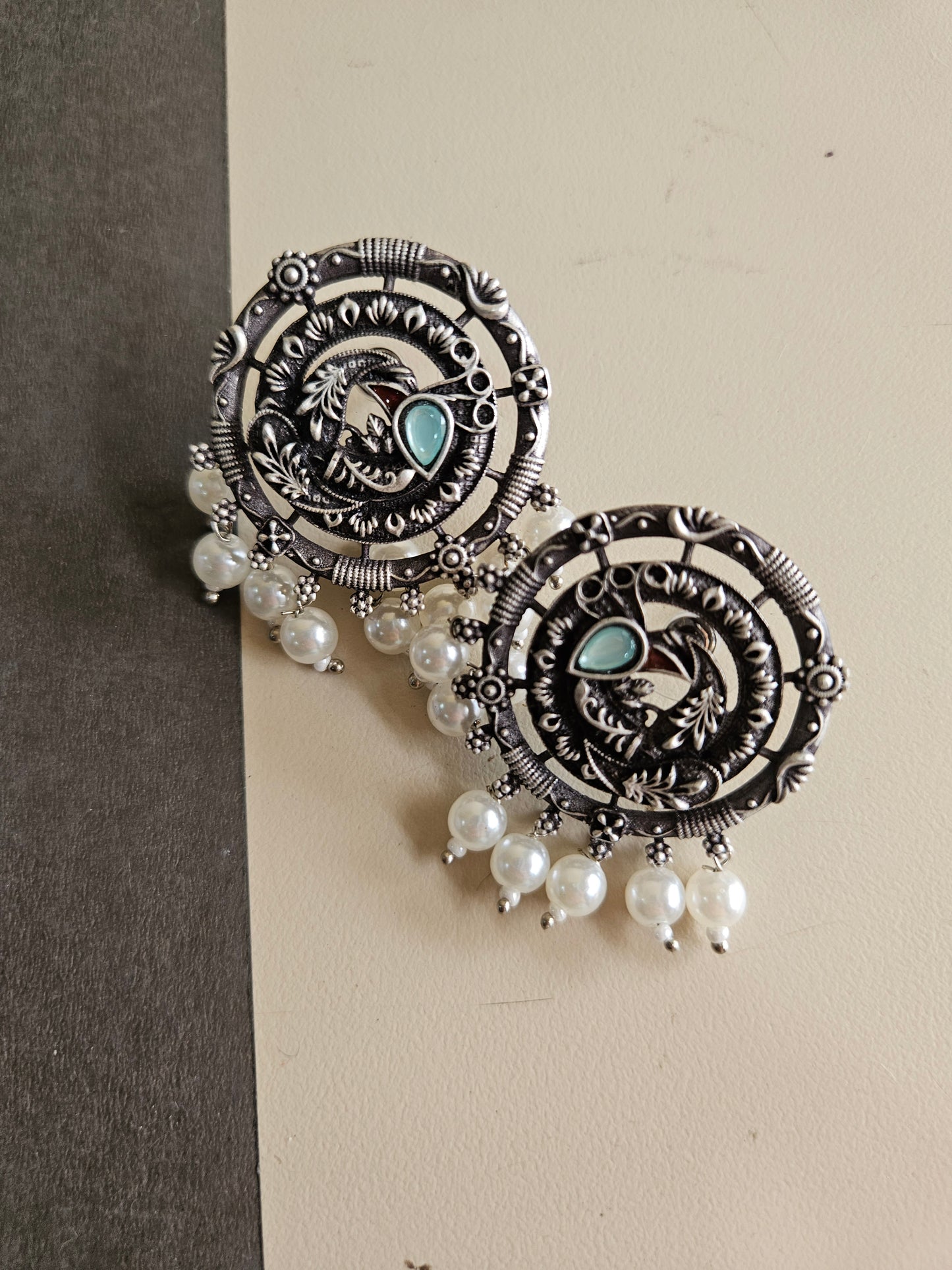 Oxidised pearl earrings