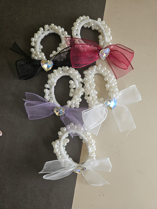 Organza pearl bow bands