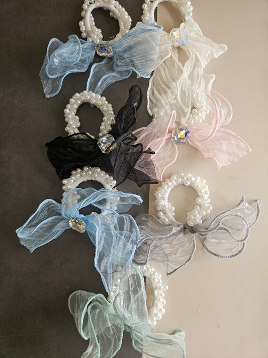 Organza pearl bow bands