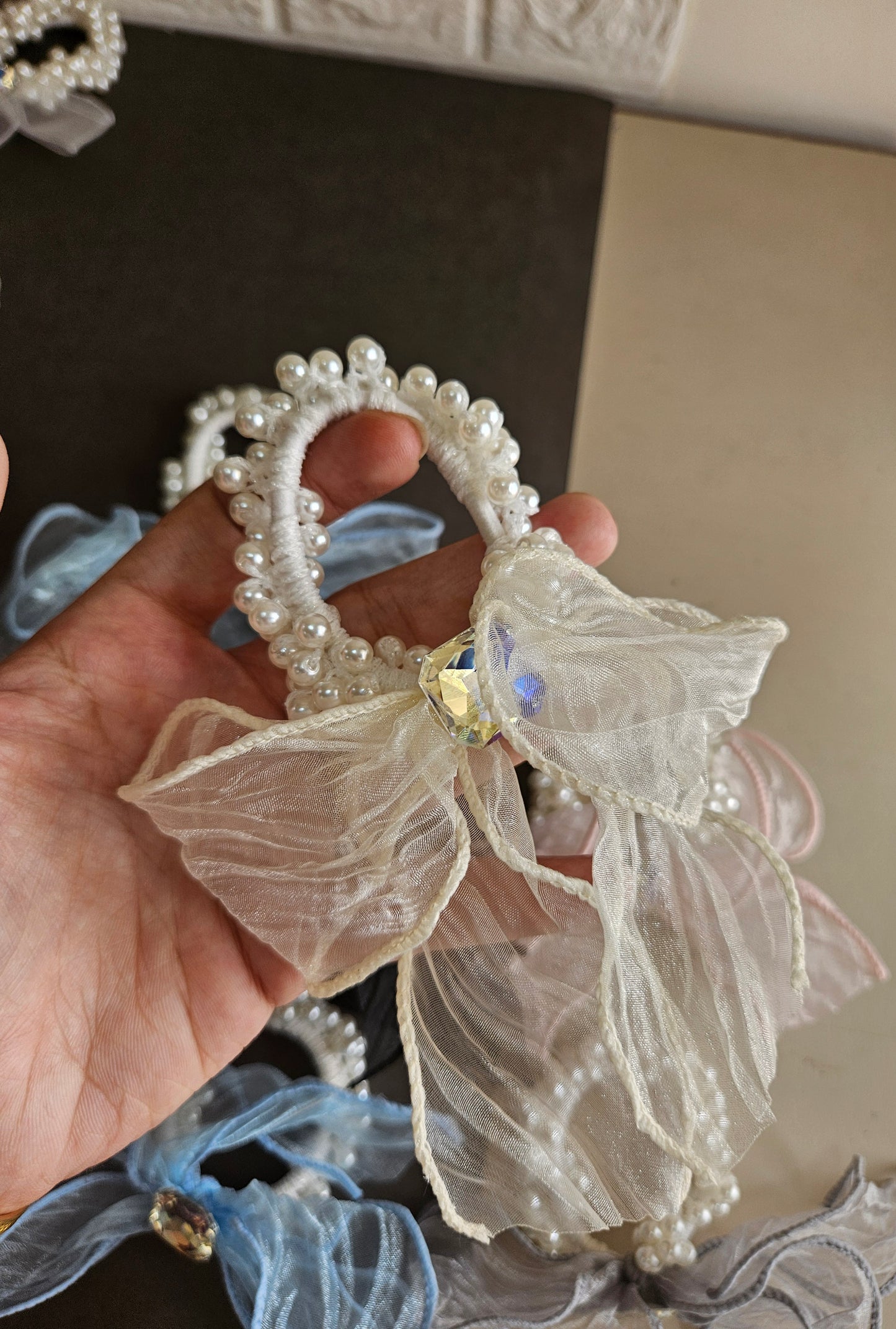 Organza pearl bow bands