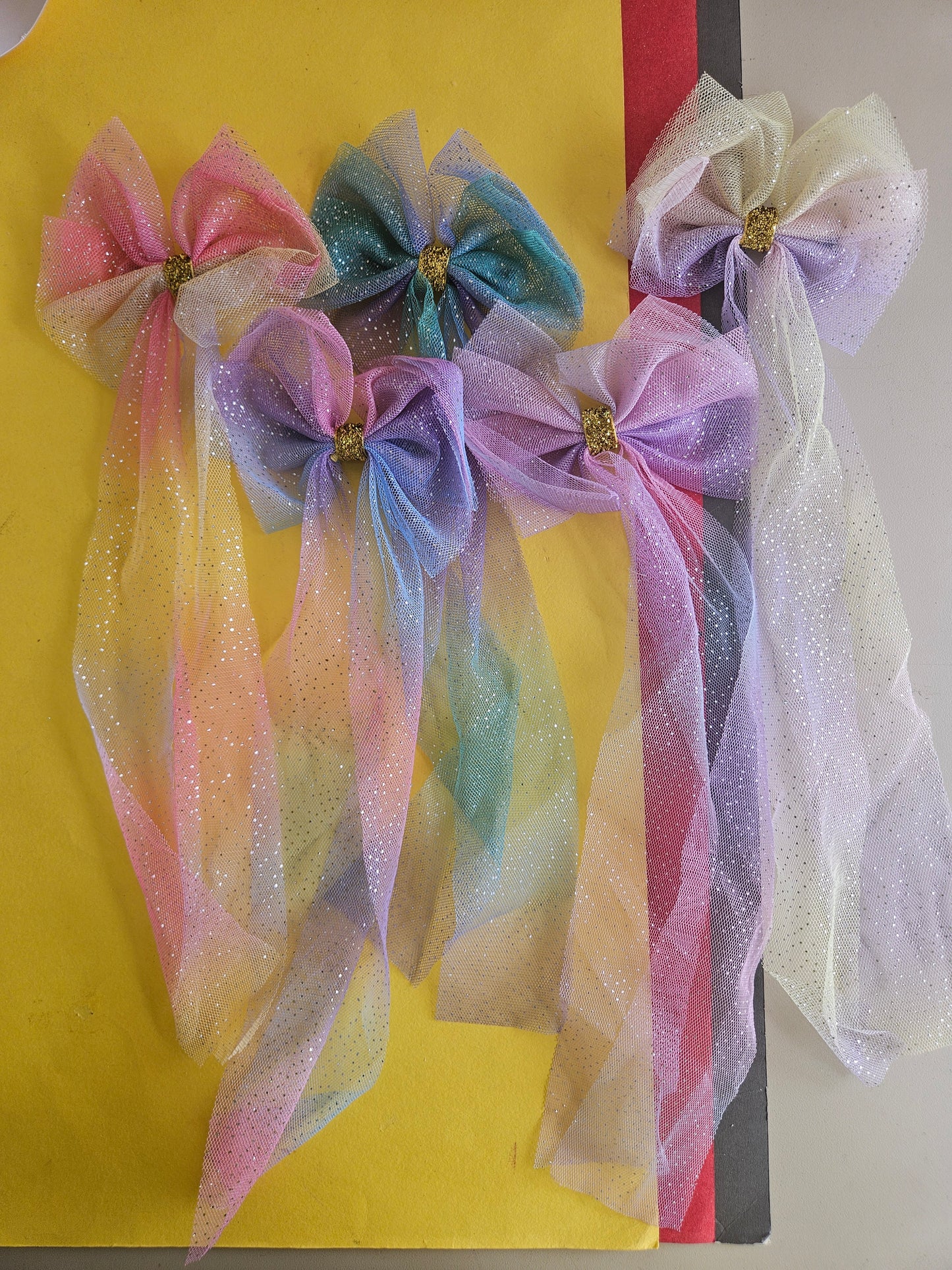 Holographic unicorn tail bows