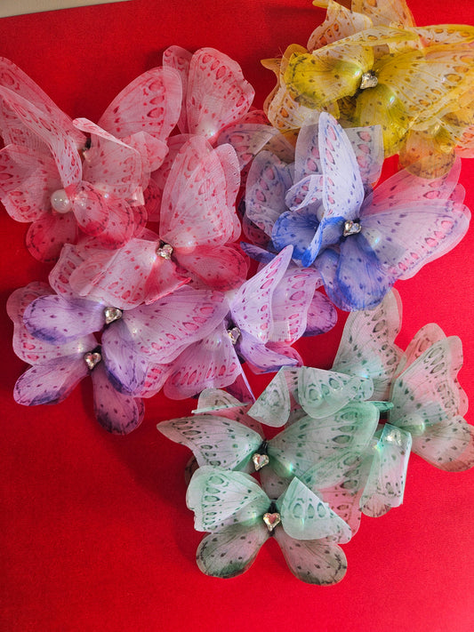 Stone double petal butterfly clips