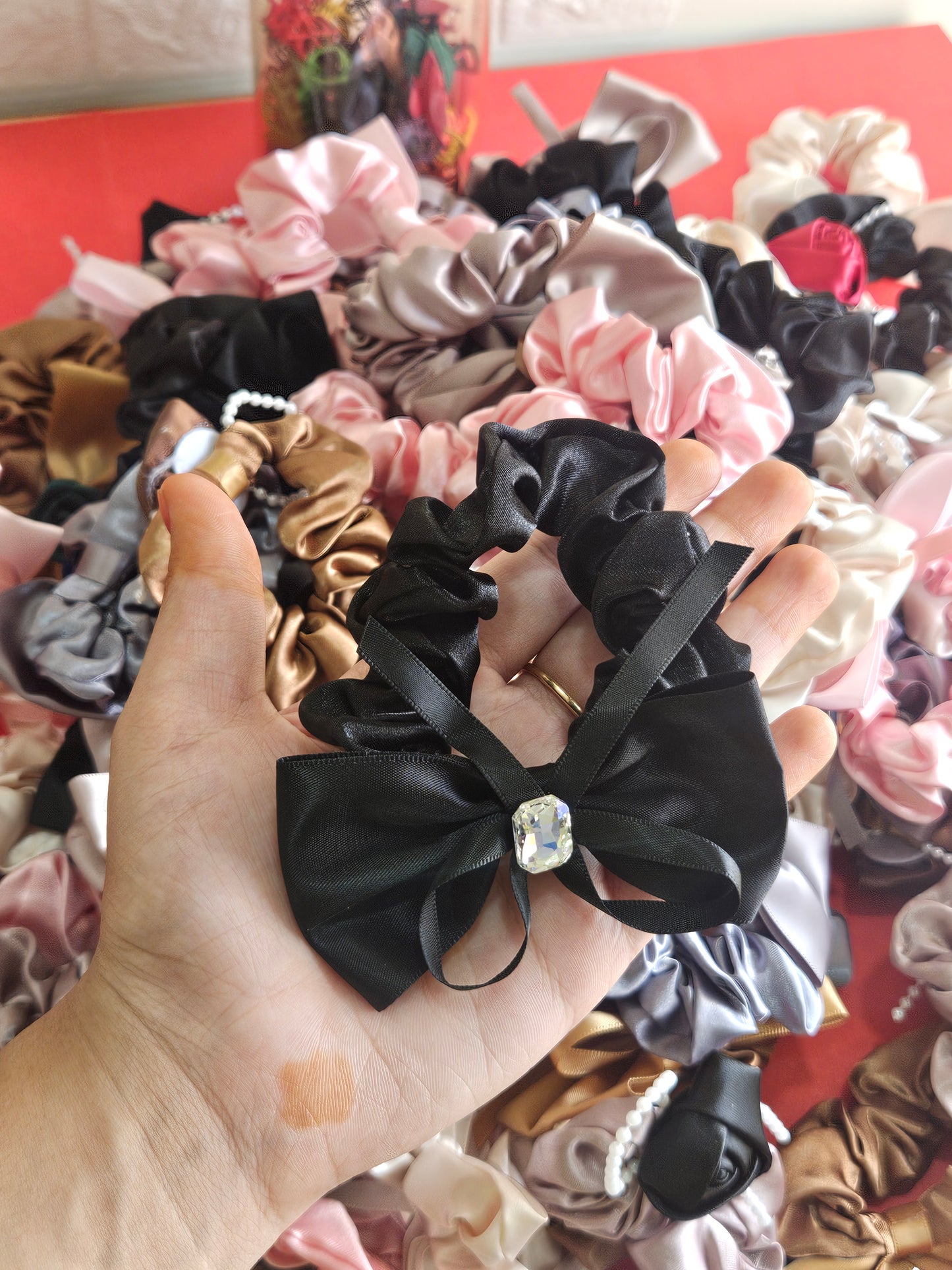 Satin bow scrunchies