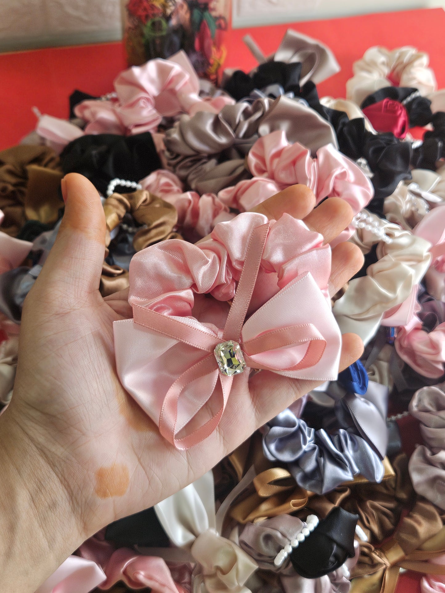 Satin bow scrunchies