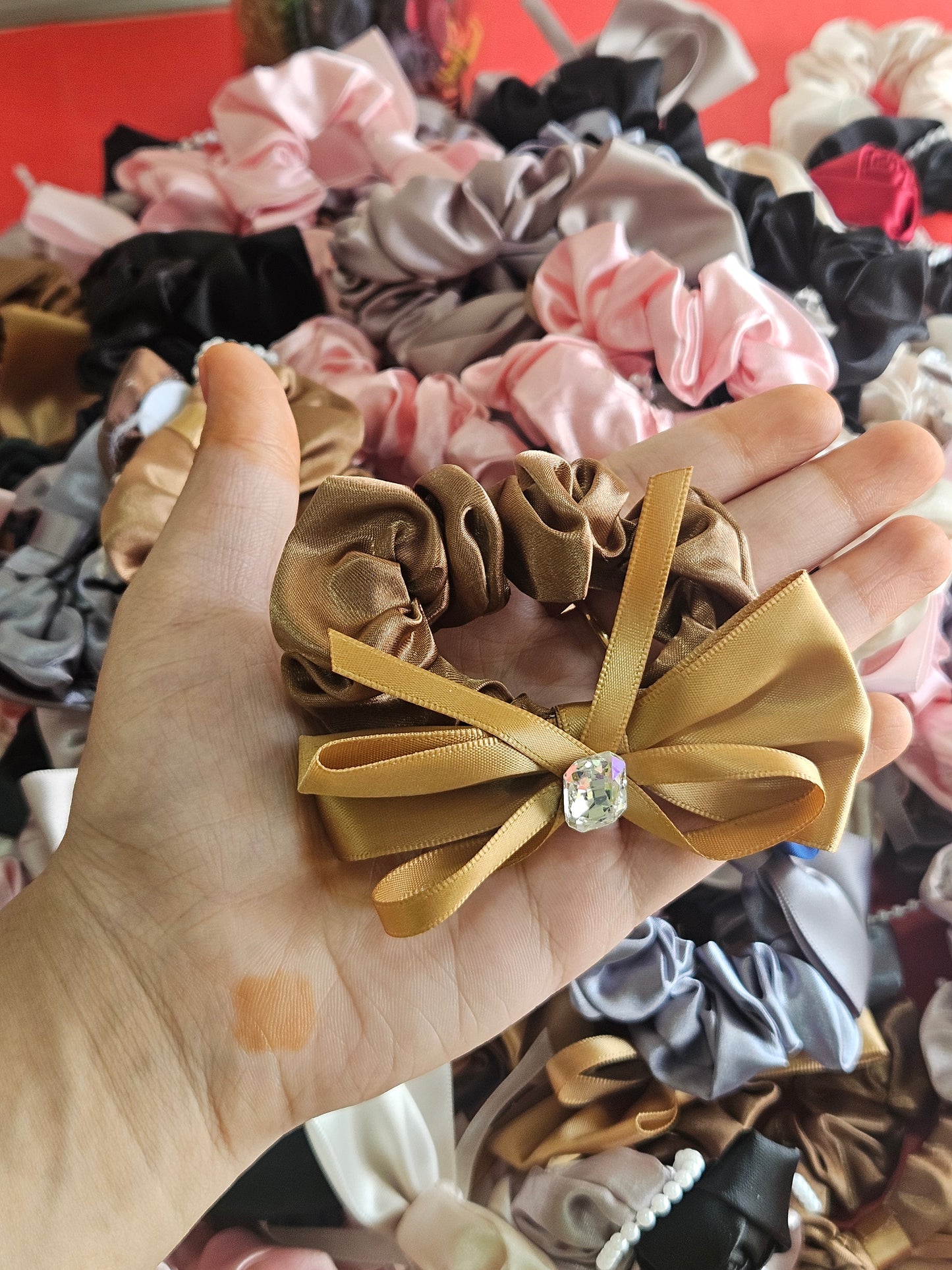 Satin bow scrunchies