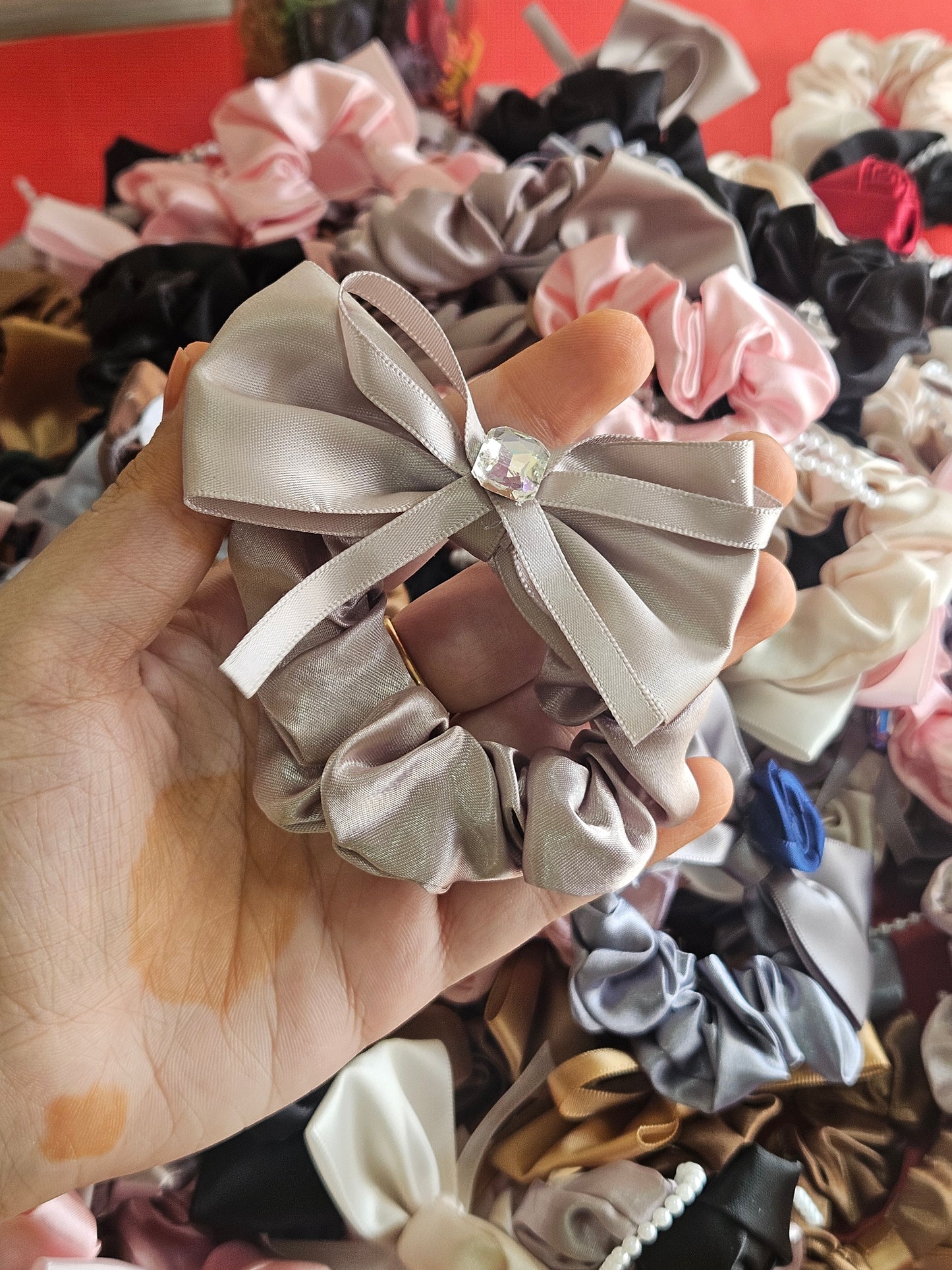 Satin bow scrunchies