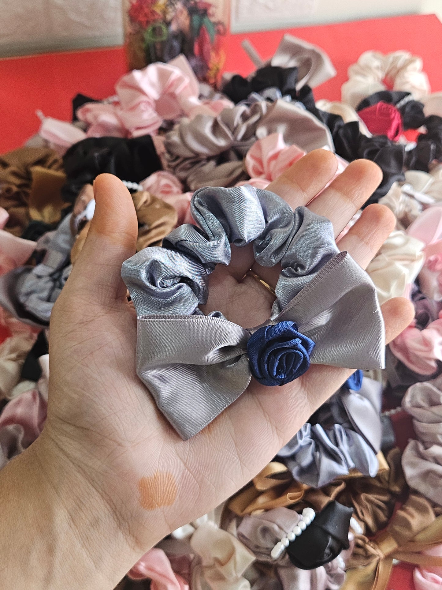 Satin bow scrunchies