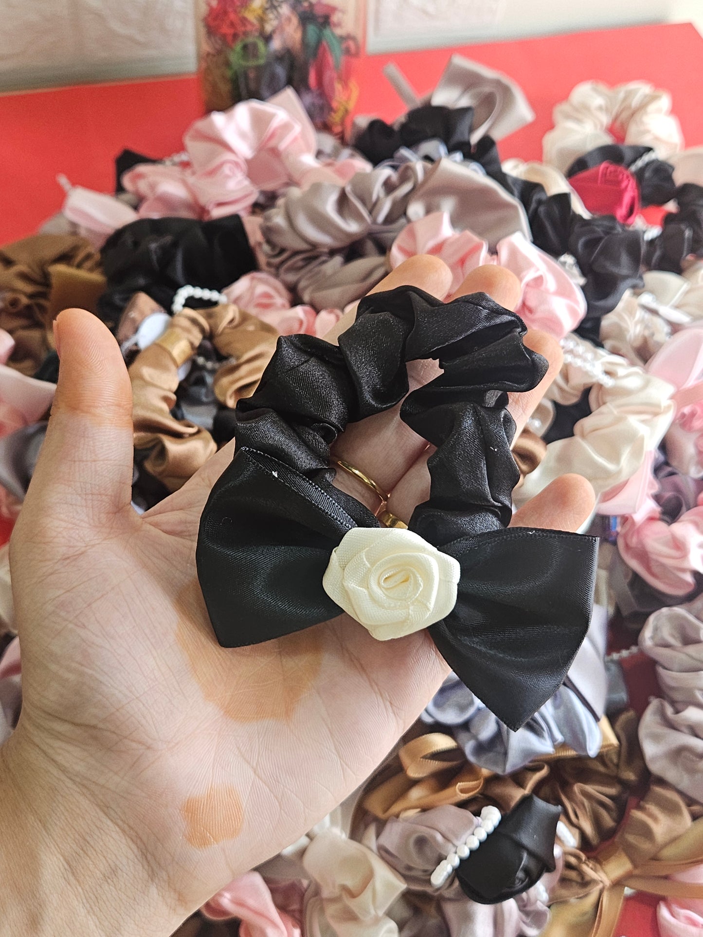 Satin bow scrunchies