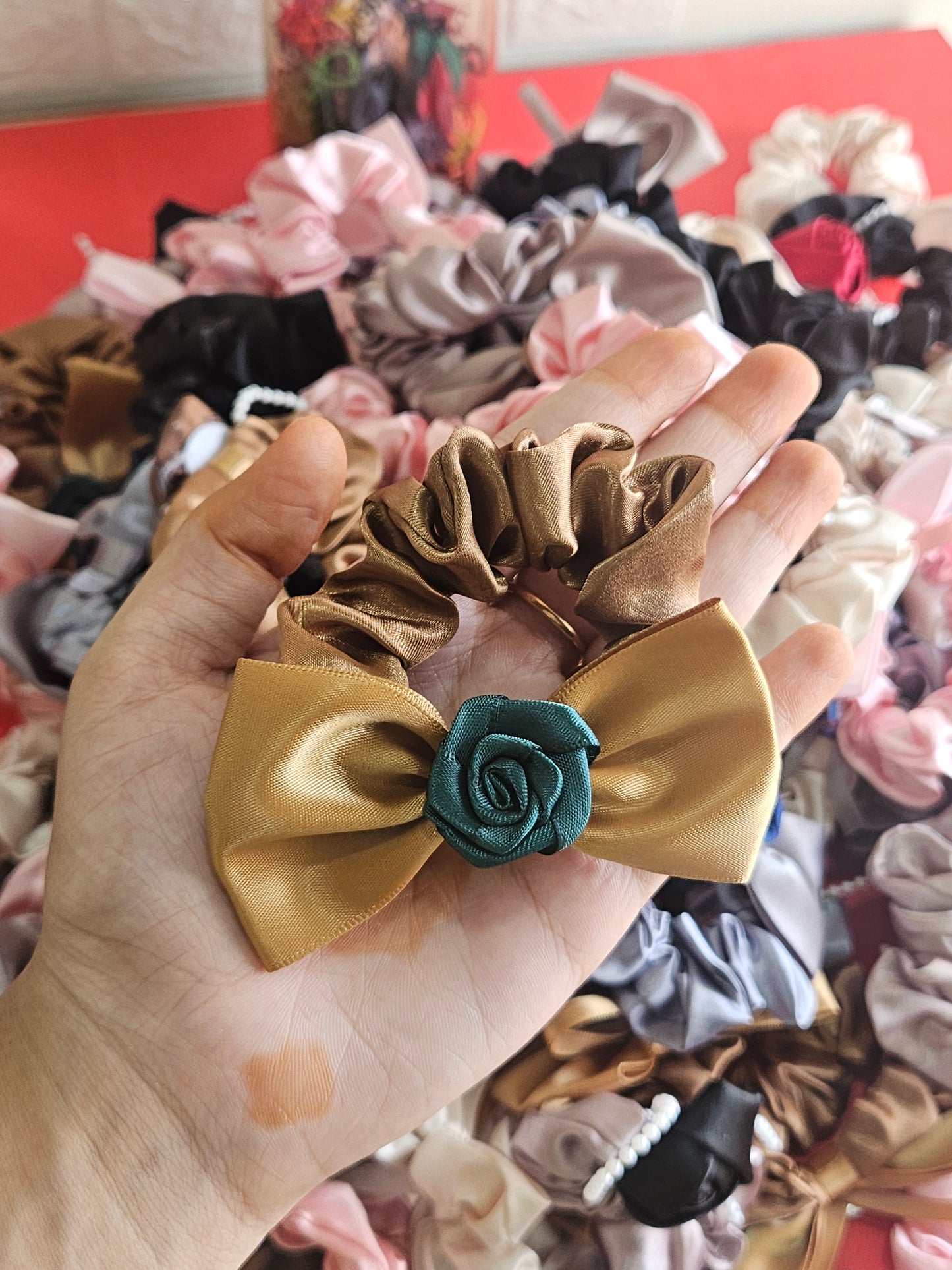 Satin bow scrunchies