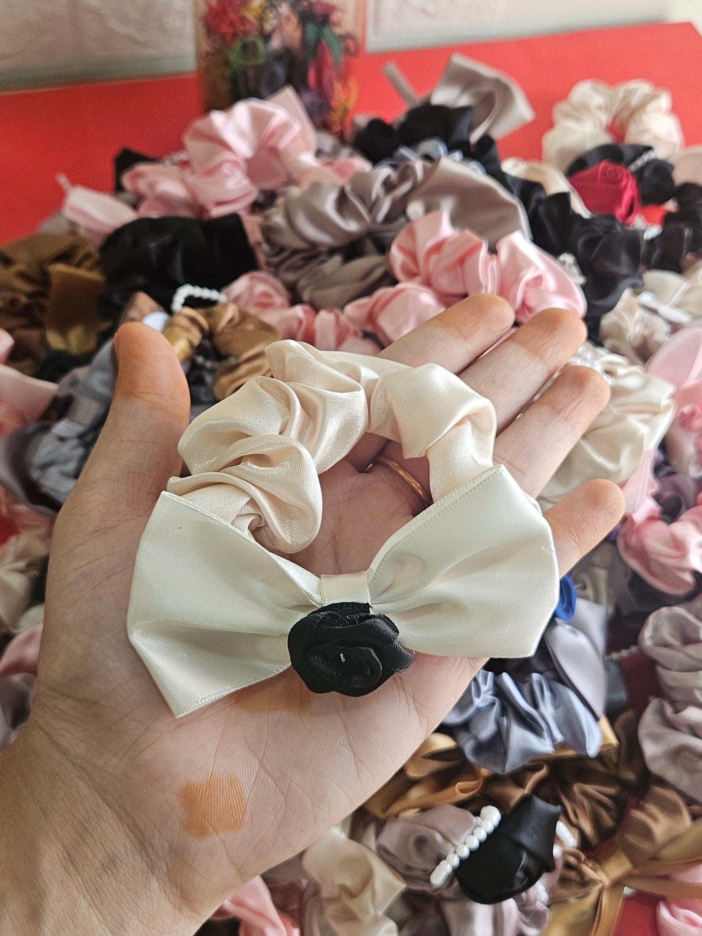 Satin bow scrunchies