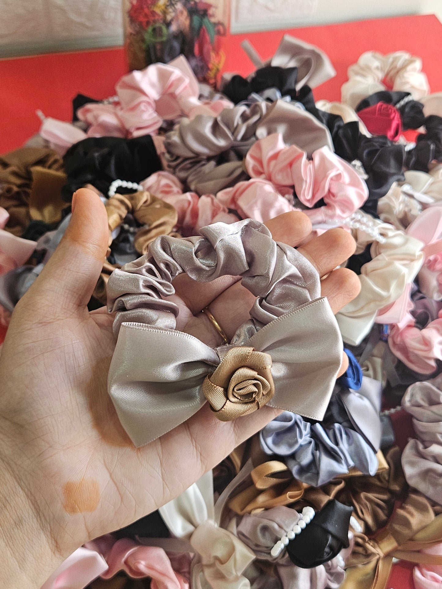 Satin bow scrunchies