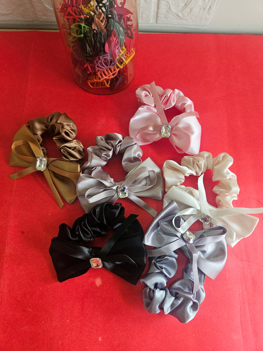 Satin bow scrunchies