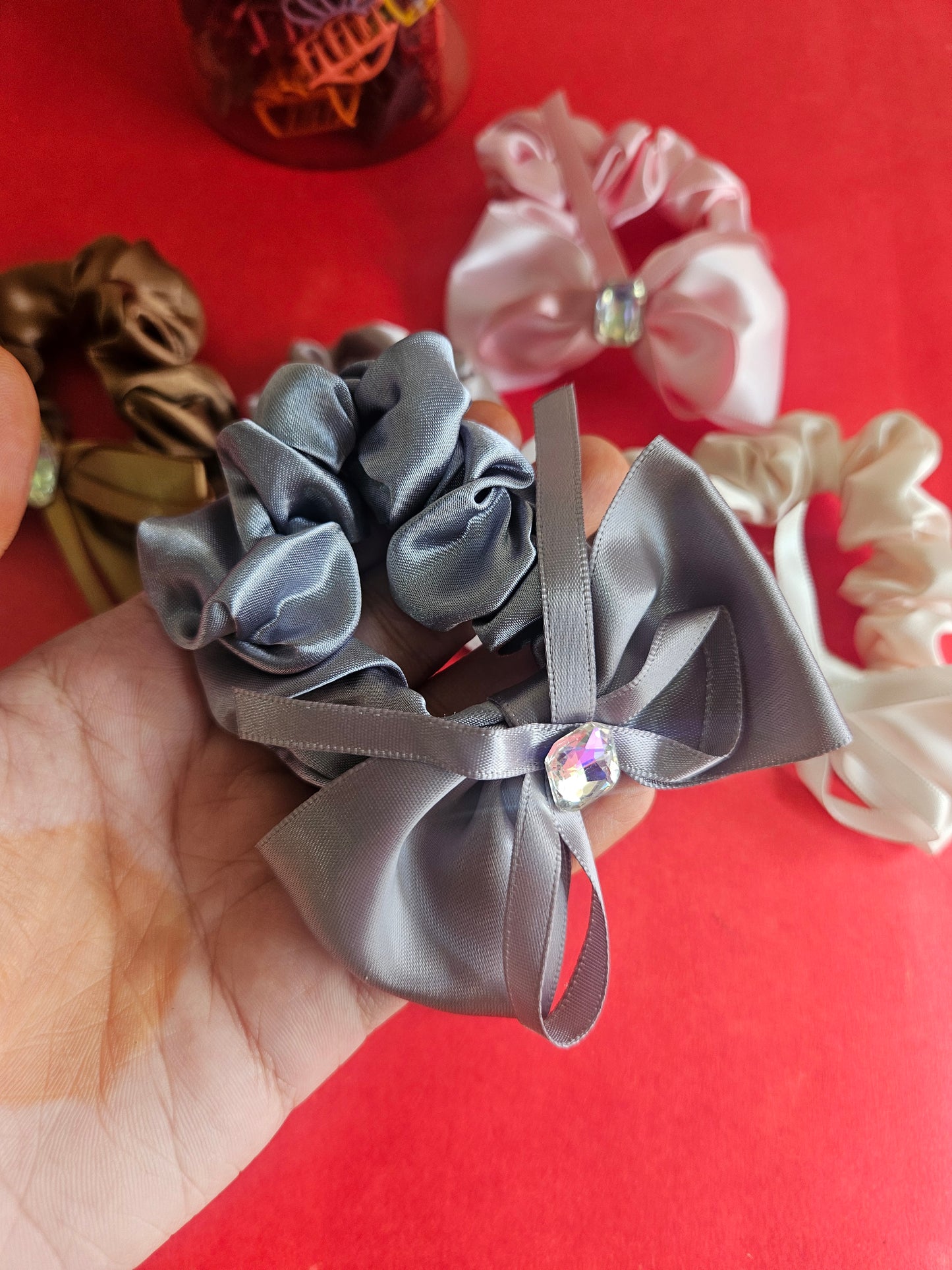 Satin bow scrunchies