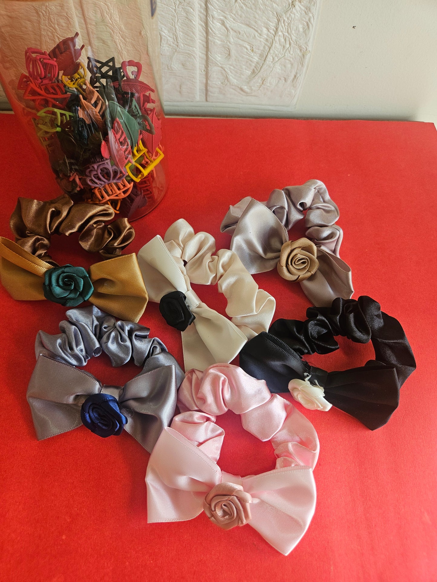 Satin bow scrunchies