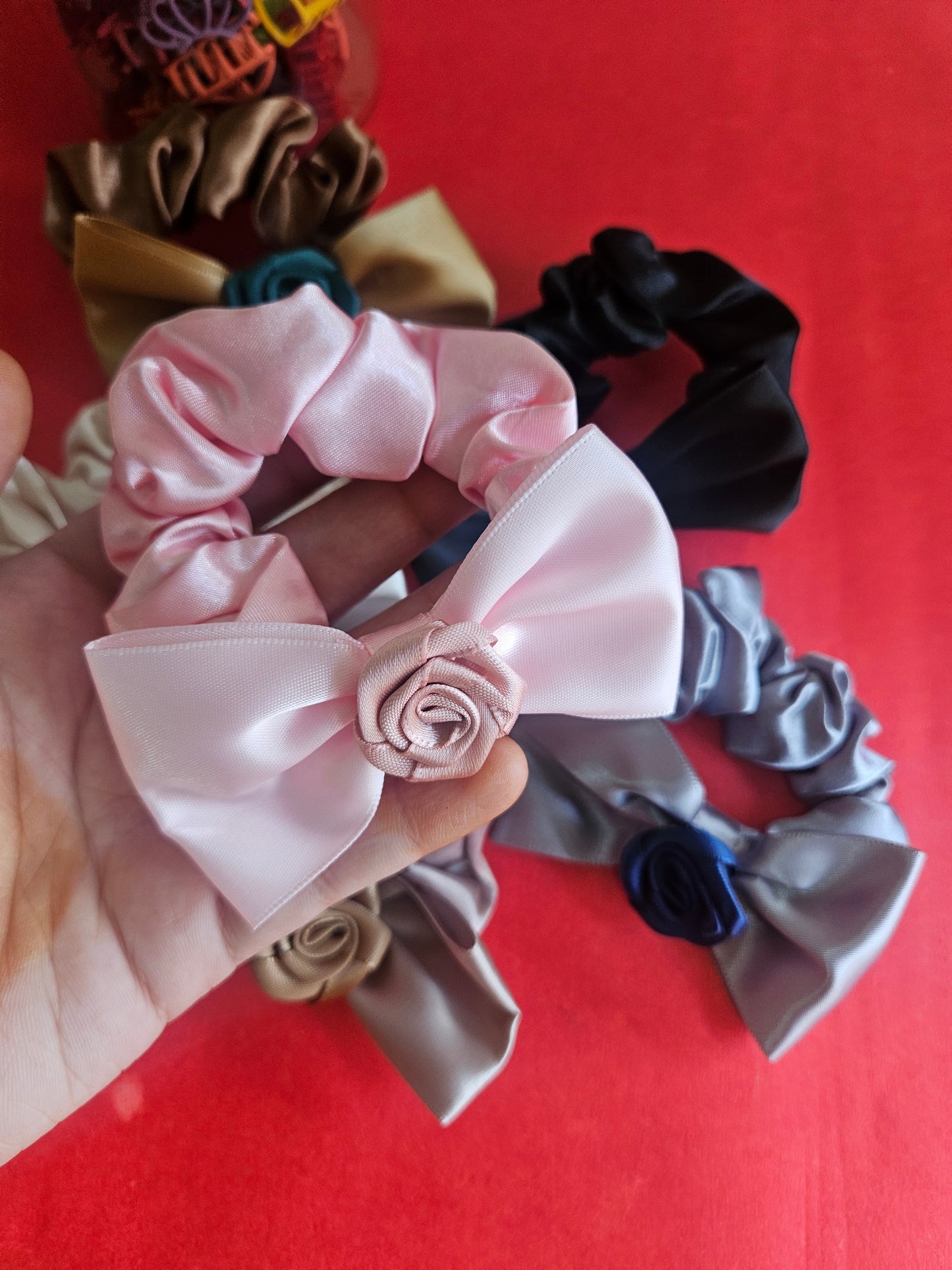 Satin bow scrunchies