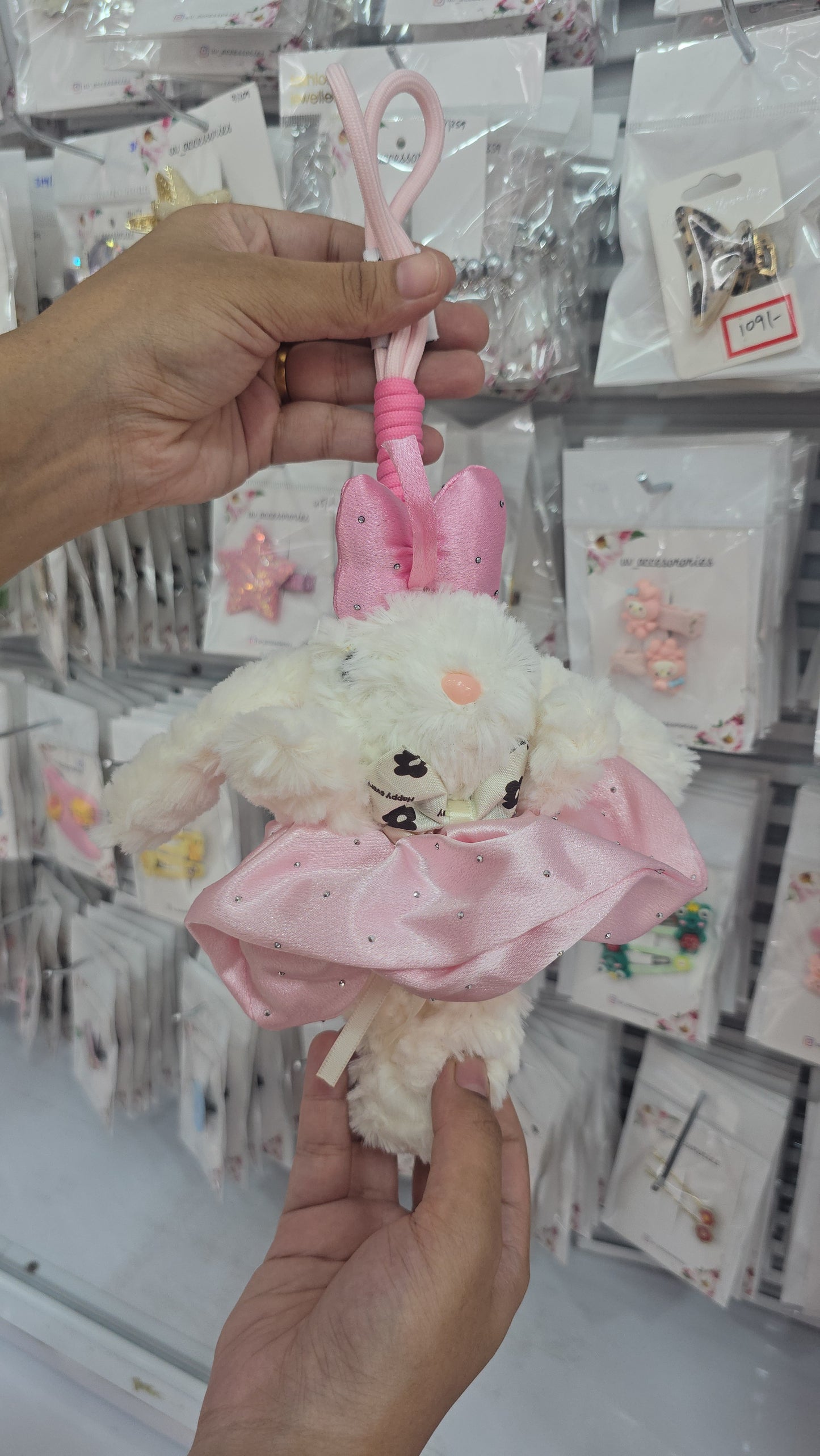 Fluffy rabbit bag charm